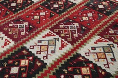 Vintage Persian Kilim in Red, Black & White Geometric Patterns