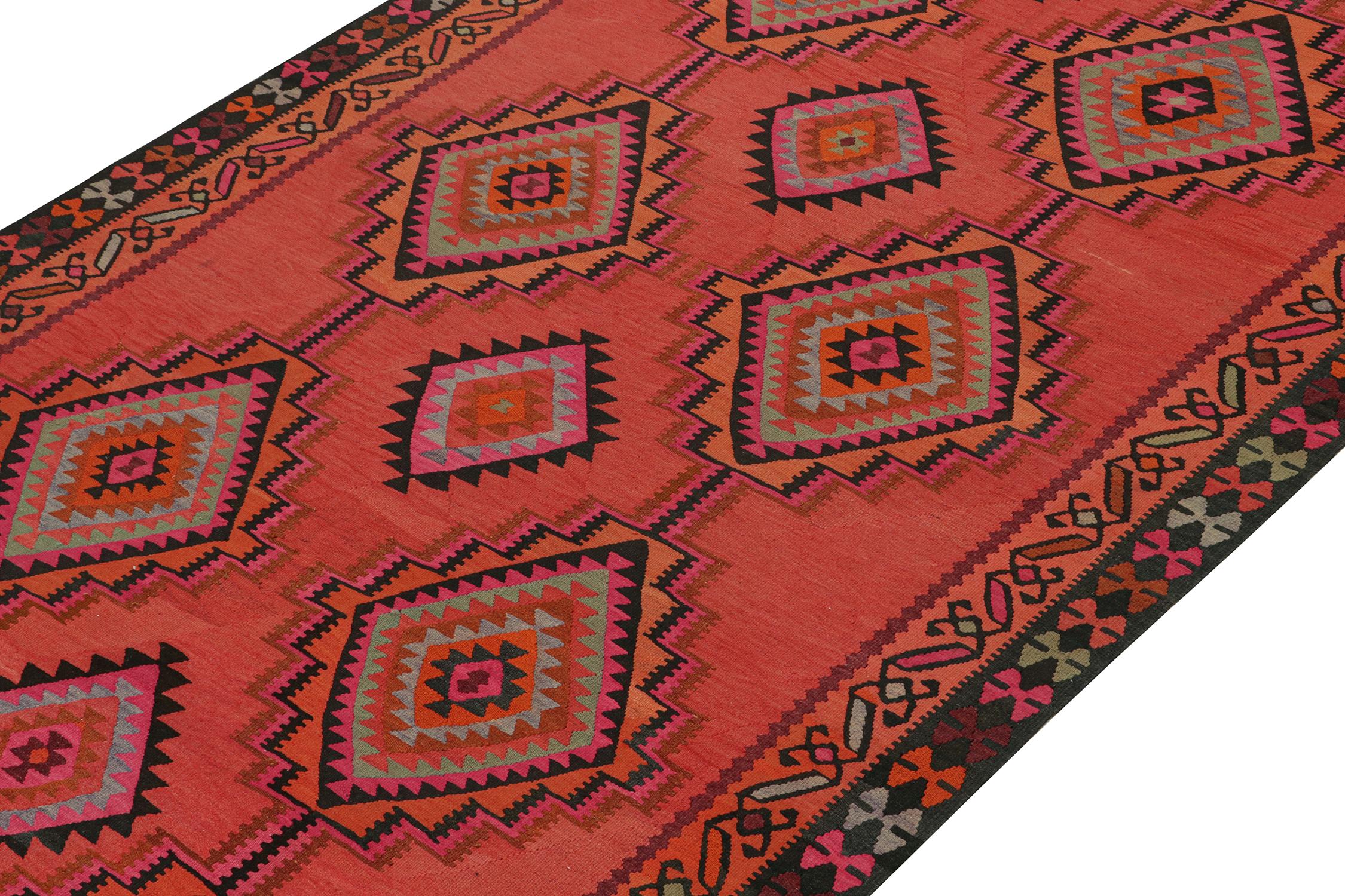 Hand-Knotted Vintage Persian Kilim in Red & Black with Diamond Patterns by Rug & Kilim For Sale