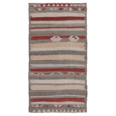 Vintage Persian Kilim in Red & Gray Stripes with Geometric Motifs - Rug & Kilim