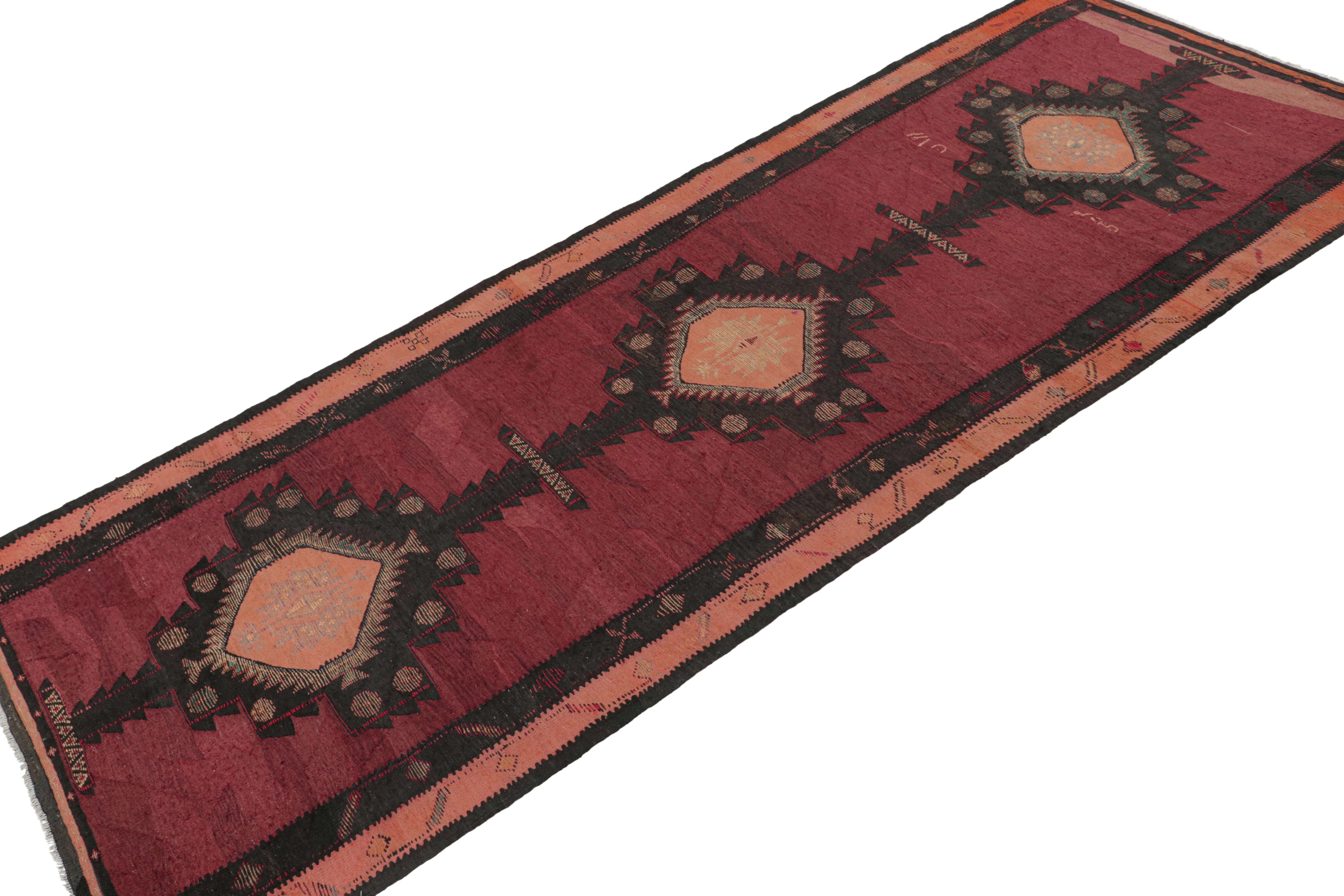 Tribal Vintage Persian Kilim in Red with Black and Pink Medallions by Rug & Kilim For Sale