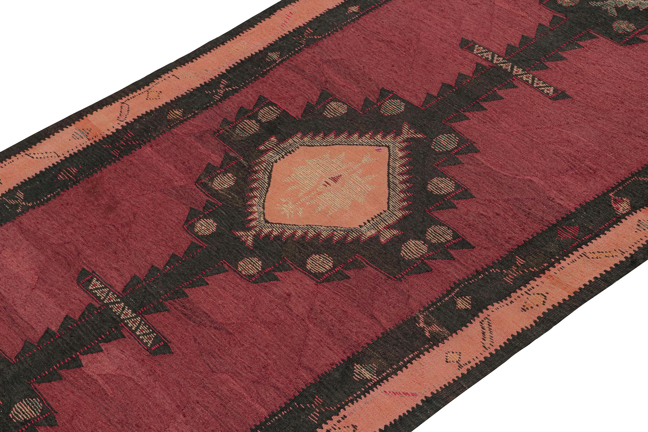 Hand-Knotted Vintage Persian Kilim in Red with Black and Pink Medallions by Rug & Kilim For Sale