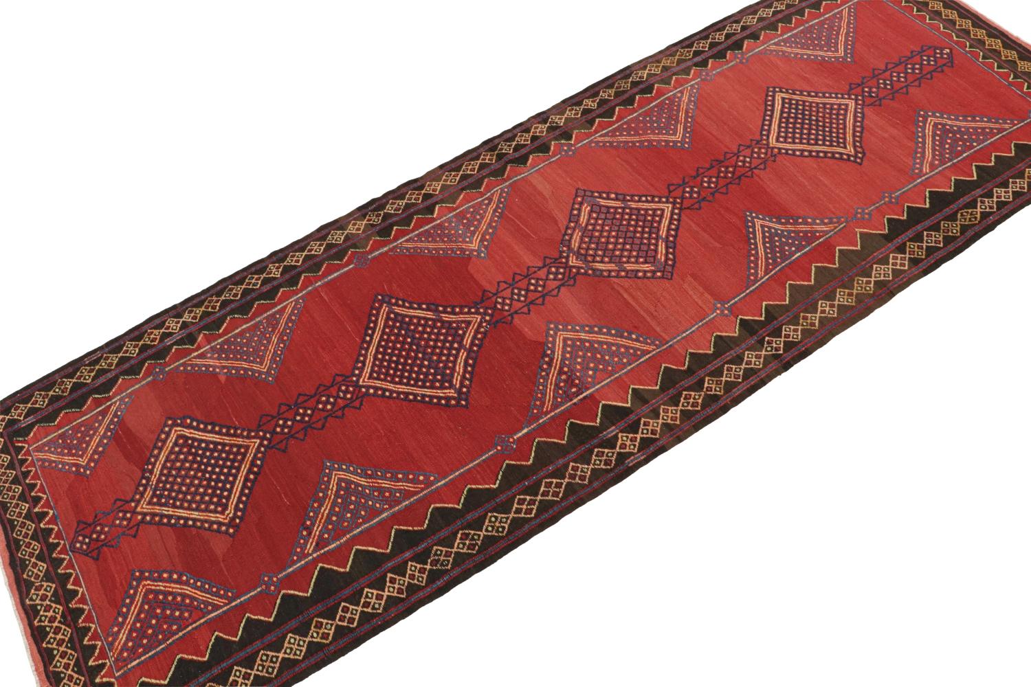 Vintage Persian Kilim in Red with Blue Geometric Patterns In Good Condition For Sale In Long Island City, NY