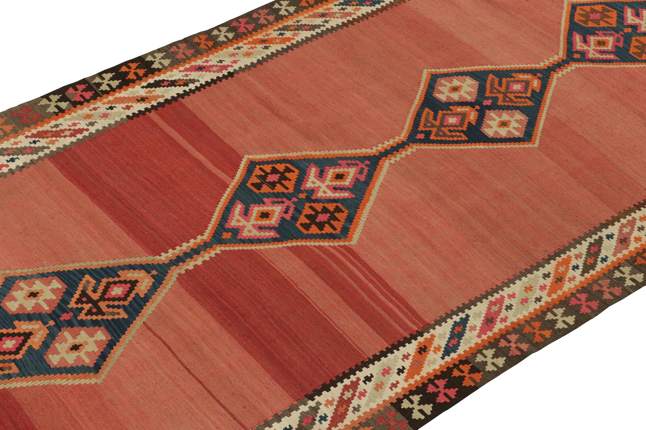 Hand-Knotted Vintage Persian Kilim in Red with Blue Medallion Pattern by Rug & Kilim For Sale