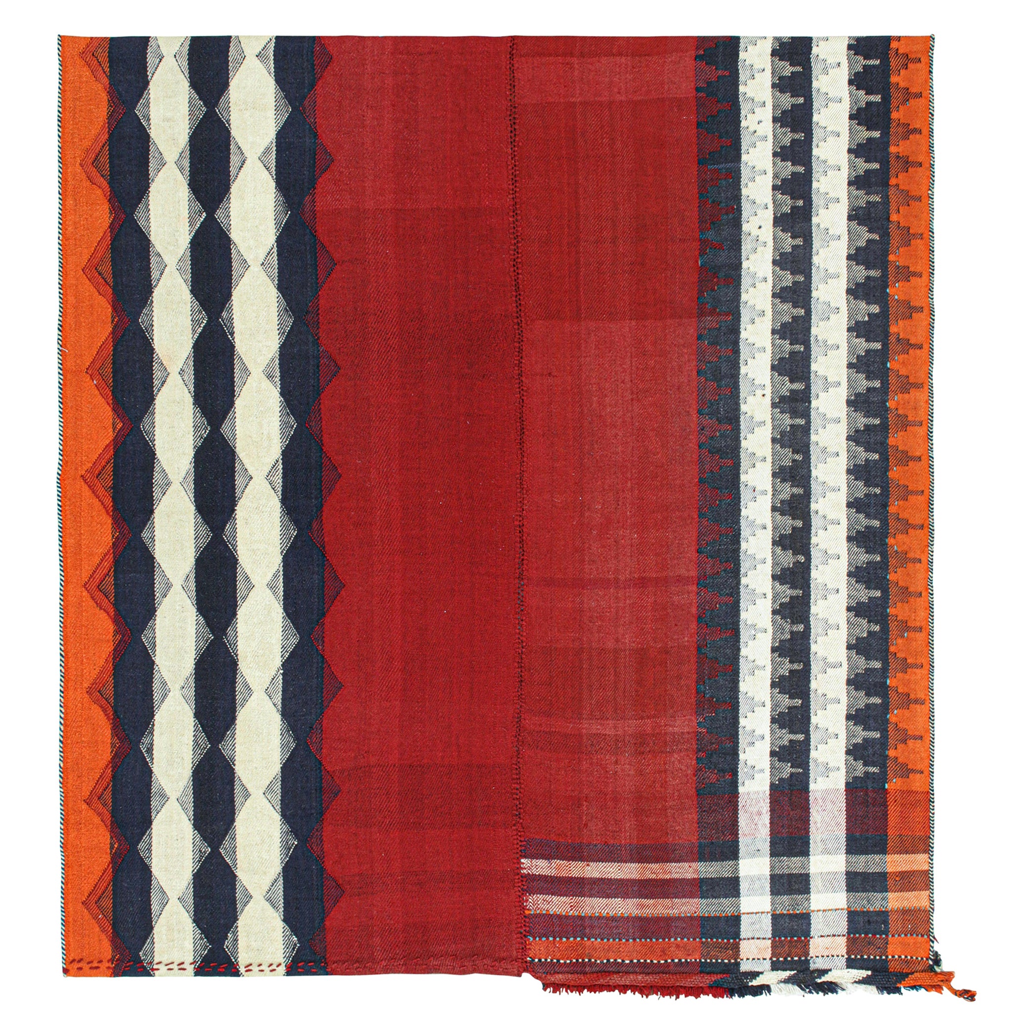 Persischer Kelim in Rot mit geometrischen Bordürenmuster von Rug & Kilim, Vintage im Angebot