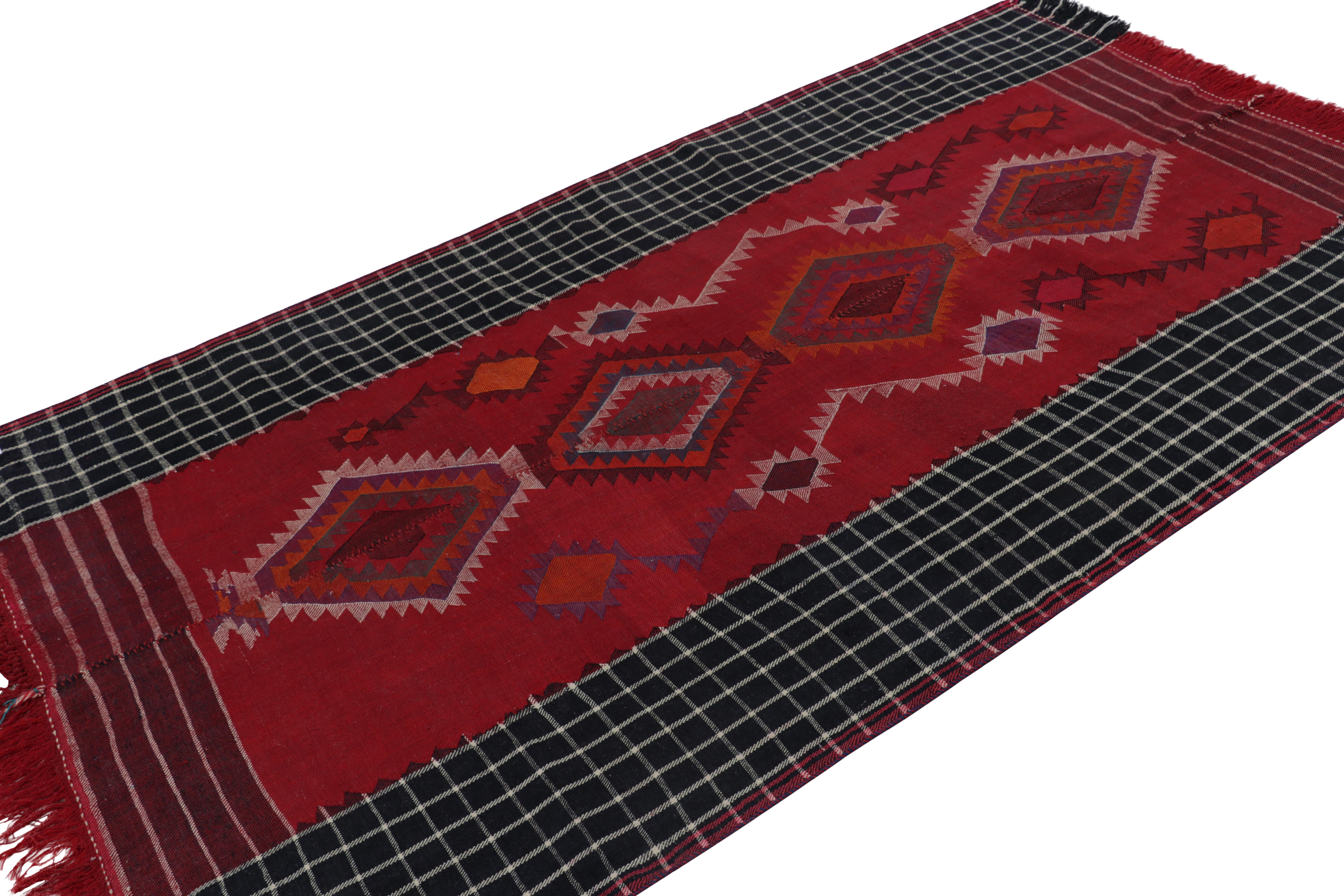 Hand-Knotted Vintage Persian Kilim in Red with Geometric Medallions, from Rug & Kilim For Sale