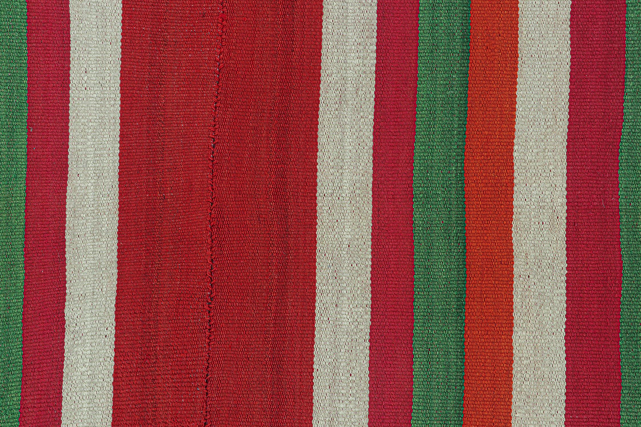 Mid-20th Century Vintage Persian Kilim in Red with Multicolor Stripes by Rug & Kilim For Sale