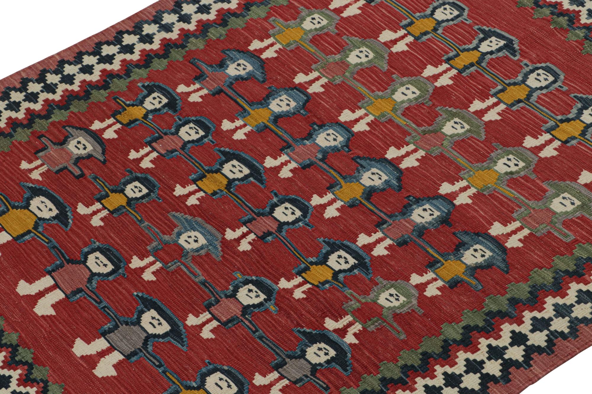 Persischer Kelim in Rot mit malerischen geometrischen Mustern von Teppich & Kilim (Handgeknüpft) im Angebot