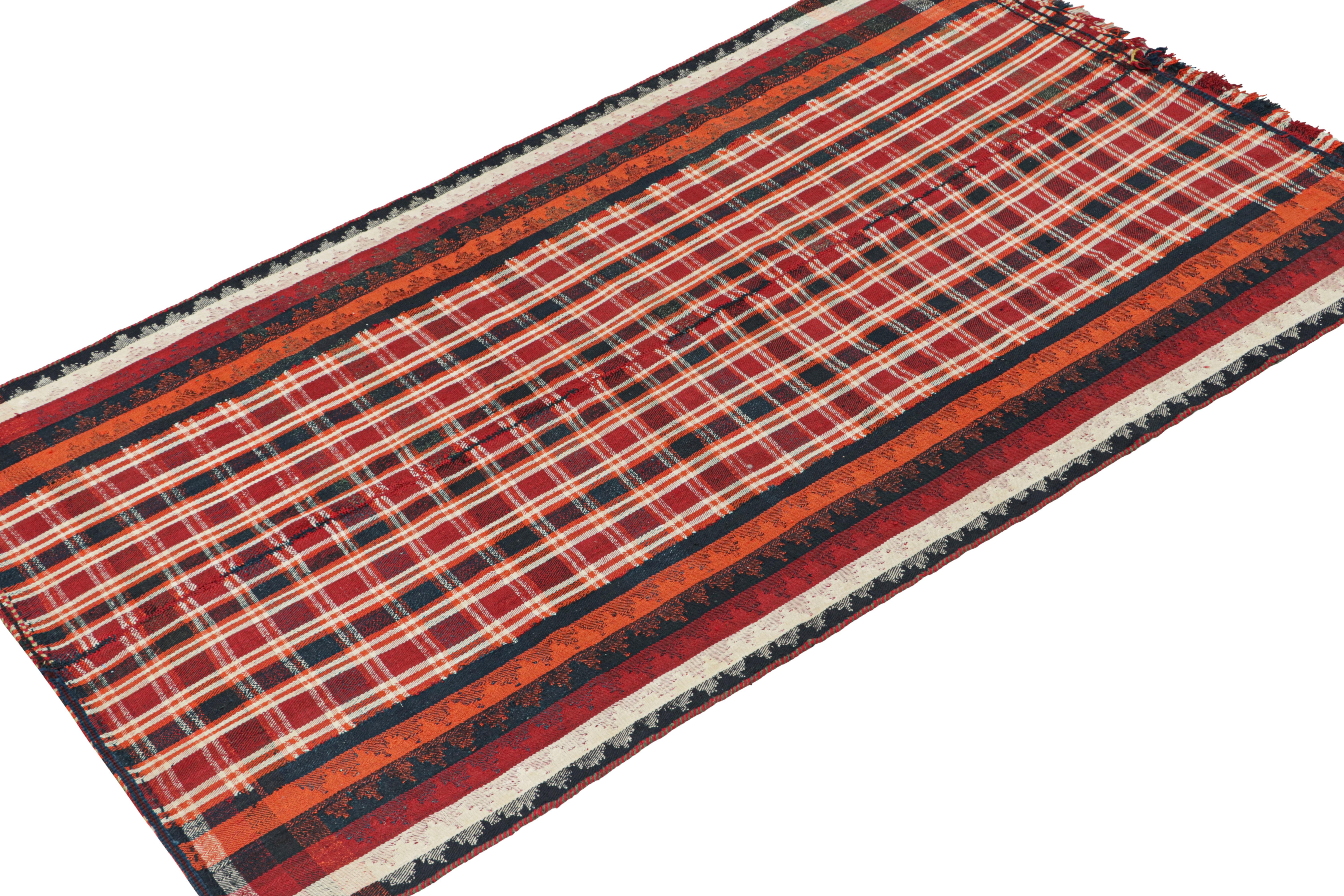 Tribal Vintage Persian Kilim in Red with Plaid Multicolor Stripes For Sale