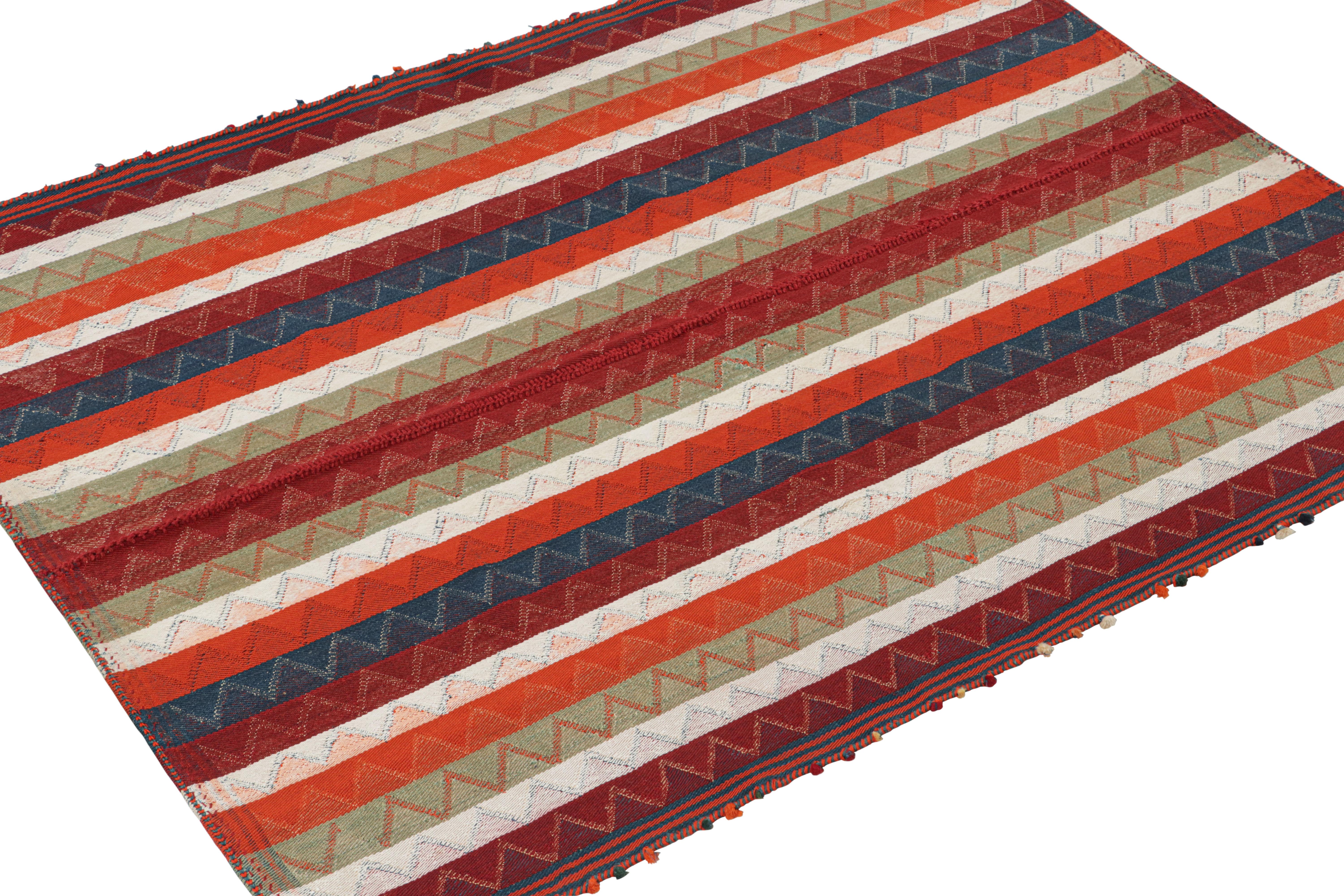 Tribal Vintage Persian Kilim in Red with Plaid Multicolor Stripes For Sale