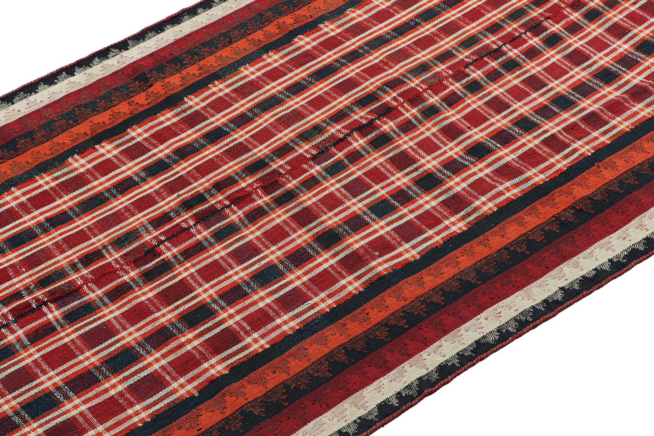 Hand-Knotted Vintage Persian Kilim in Red with Plaid Multicolor Stripes For Sale
