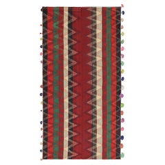 Kilim persiano vintage di colore rosso con strisce multicolore a quadri