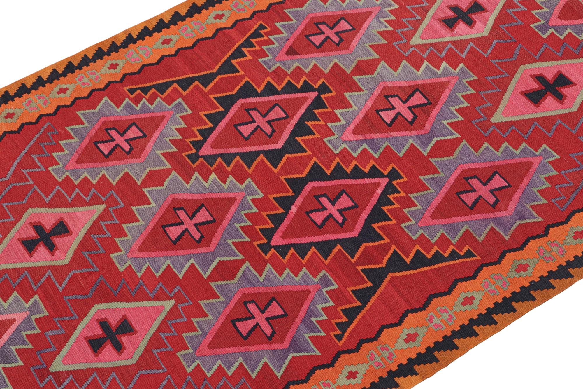 This vintage 5x11 Persian Kilim is a tribal rug from Meshkin—a small northwestern village known for its fabulous works. Handwoven in wool, it originates circa 1950-1960.

On the Design:

The design enjoys vibrant medallions on a rich red field.