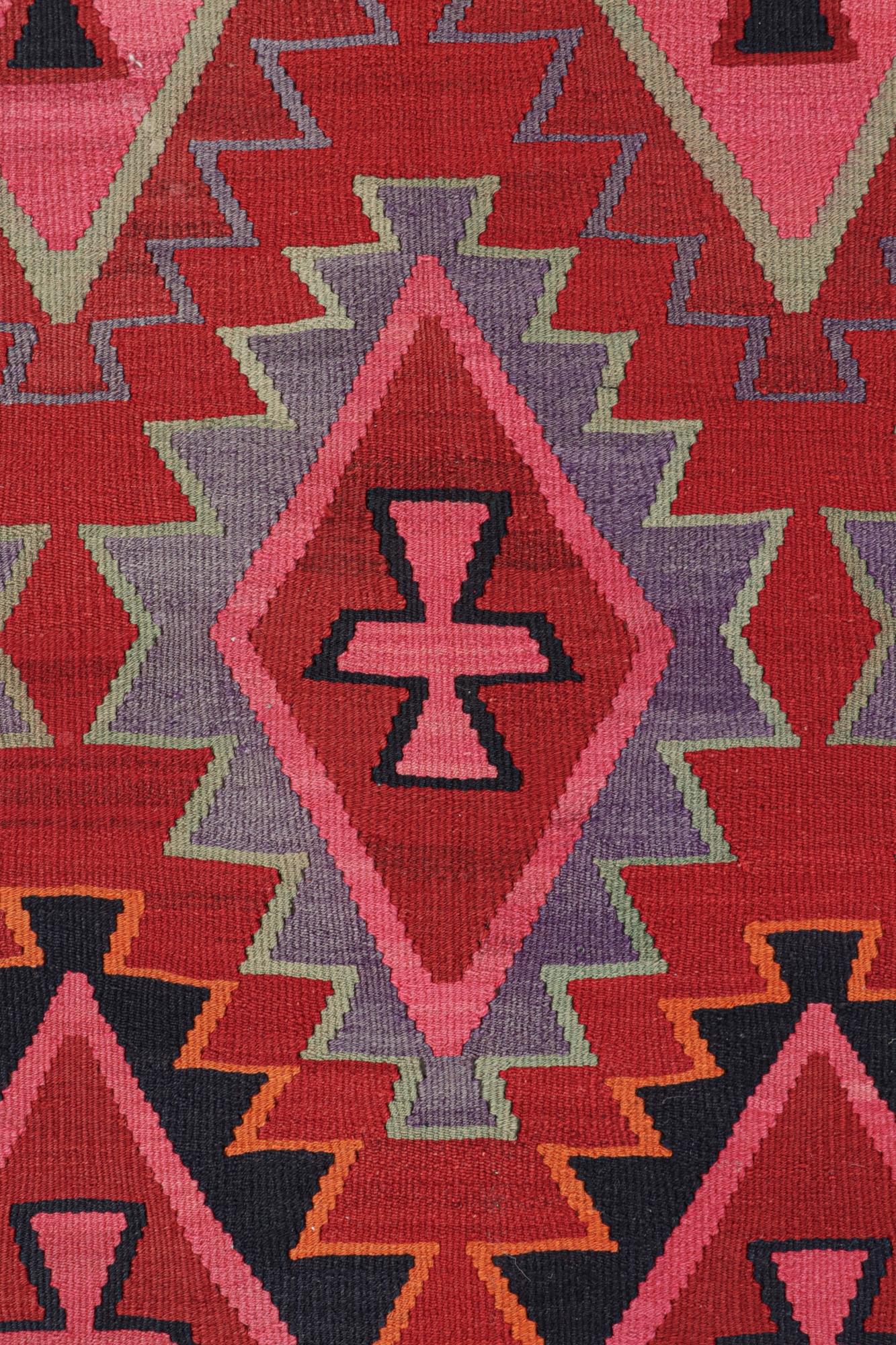 Tribal Vintage Persian Kilim in Red with Polychromatic Medallions For Sale