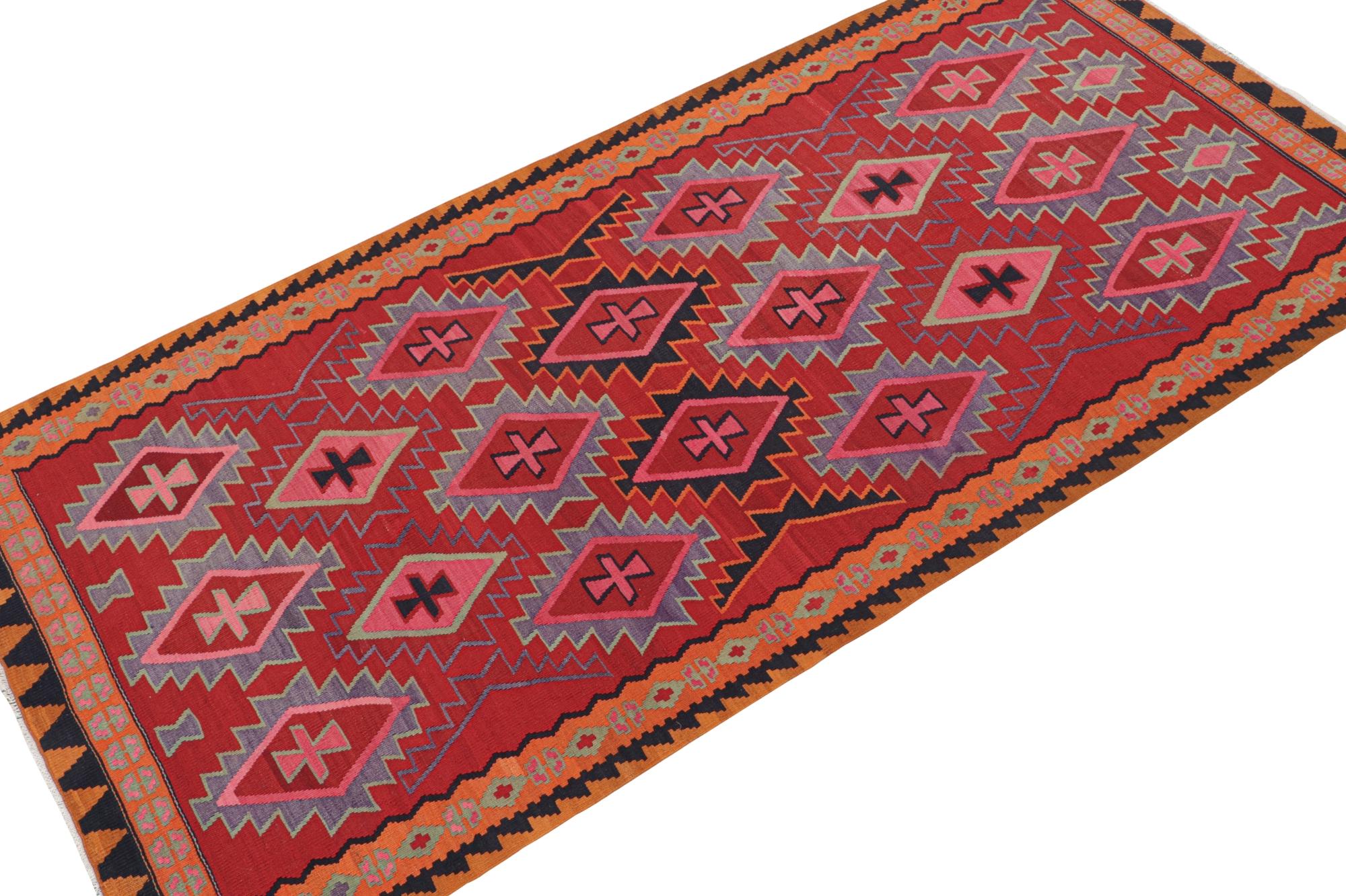 Hand-Knotted Vintage Persian Kilim in Red with Polychromatic Medallions For Sale