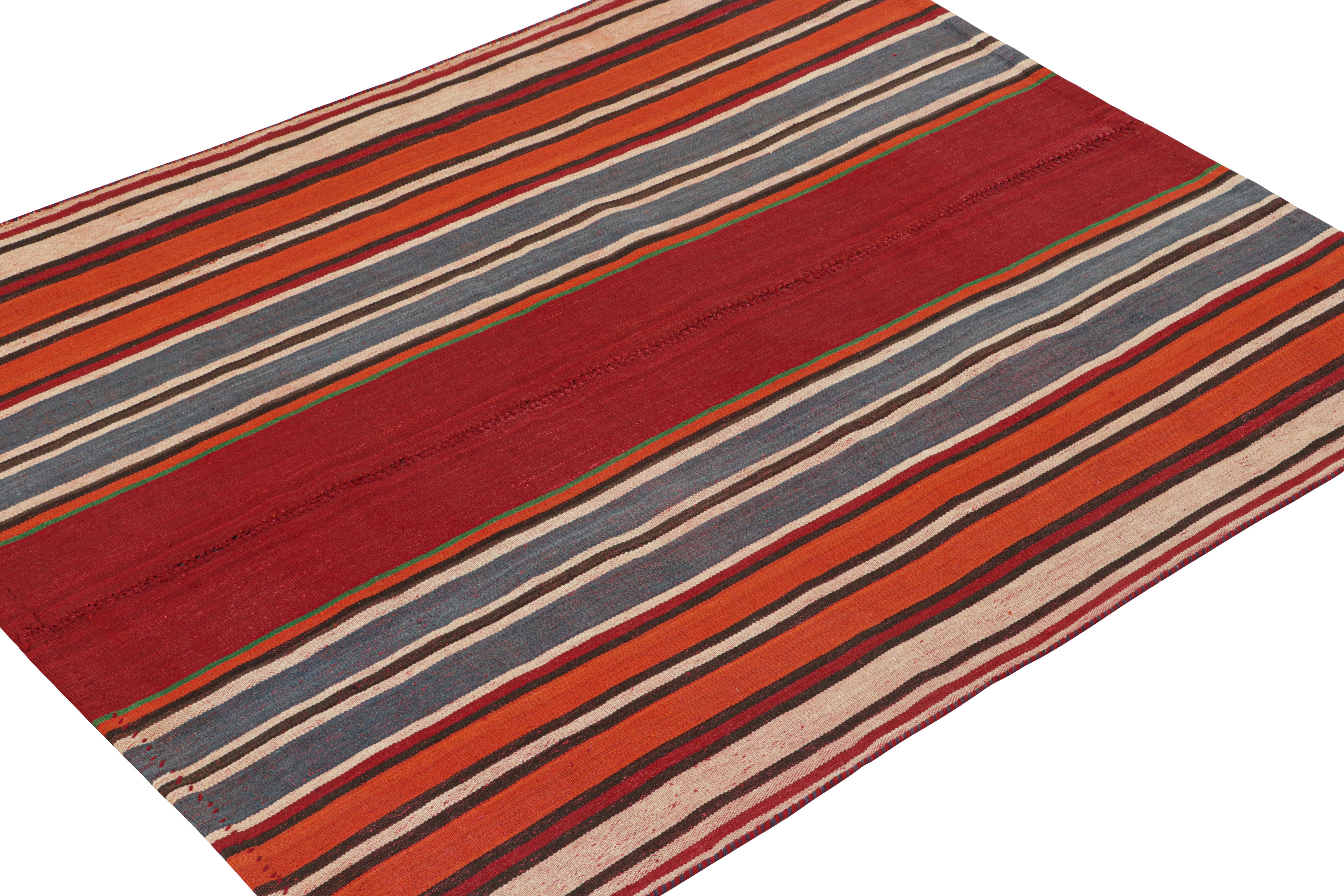Tribal Vintage Persian Kilim in Red with Polychromatic Stripes For Sale