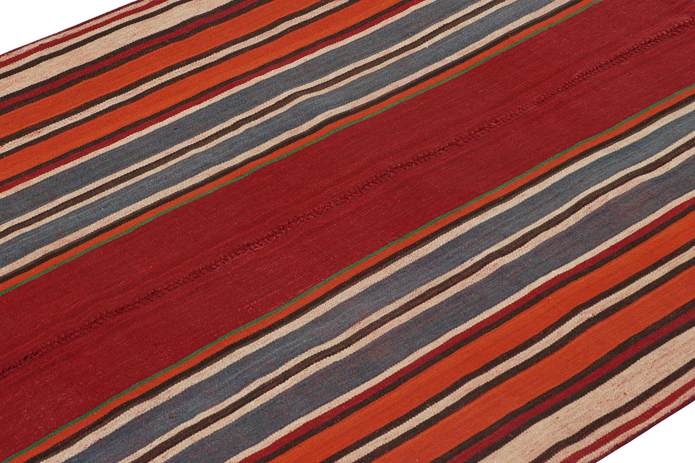 Hand-Knotted Vintage Persian Kilim in Red with Polychromatic Stripes For Sale