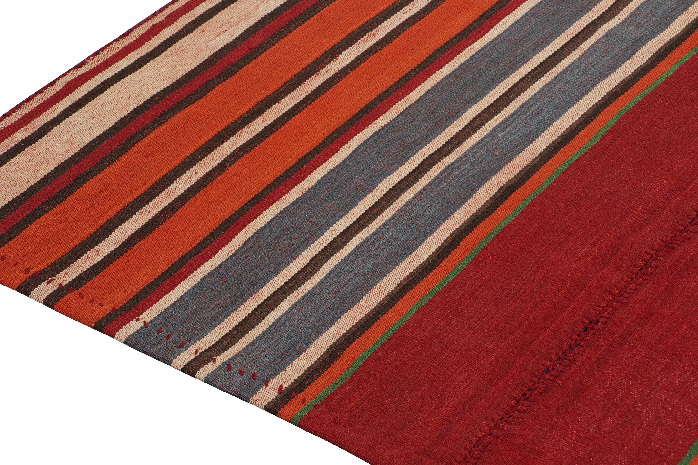 Vintage Persian Kilim in Red with Polychromatic Stripes In Good Condition For Sale In Long Island City, NY