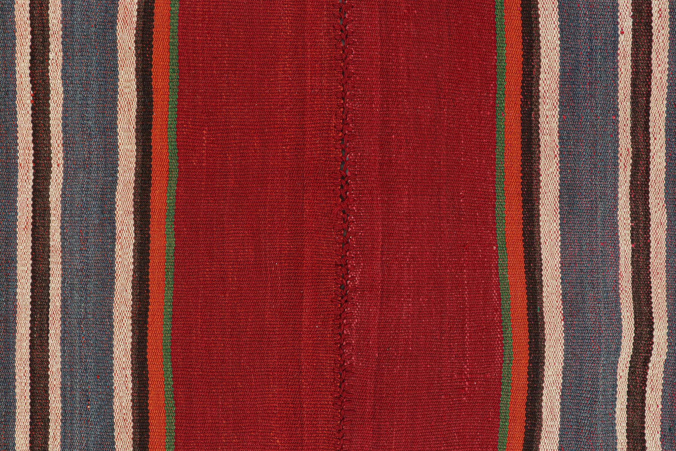 Mid-20th Century Vintage Persian Kilim in Red with Polychromatic Stripes For Sale