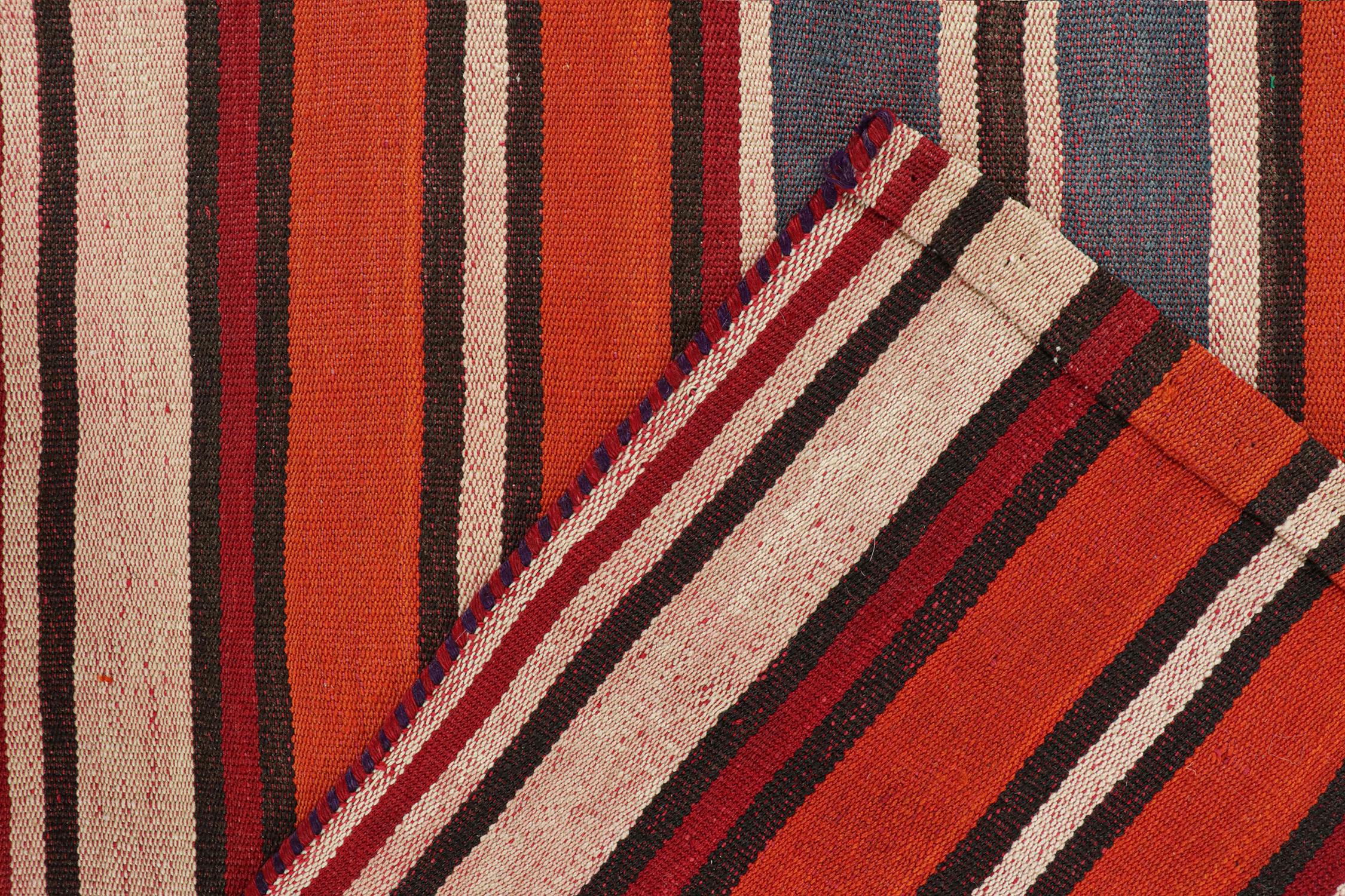 Wool Vintage Persian Kilim in Red with Polychromatic Stripes For Sale