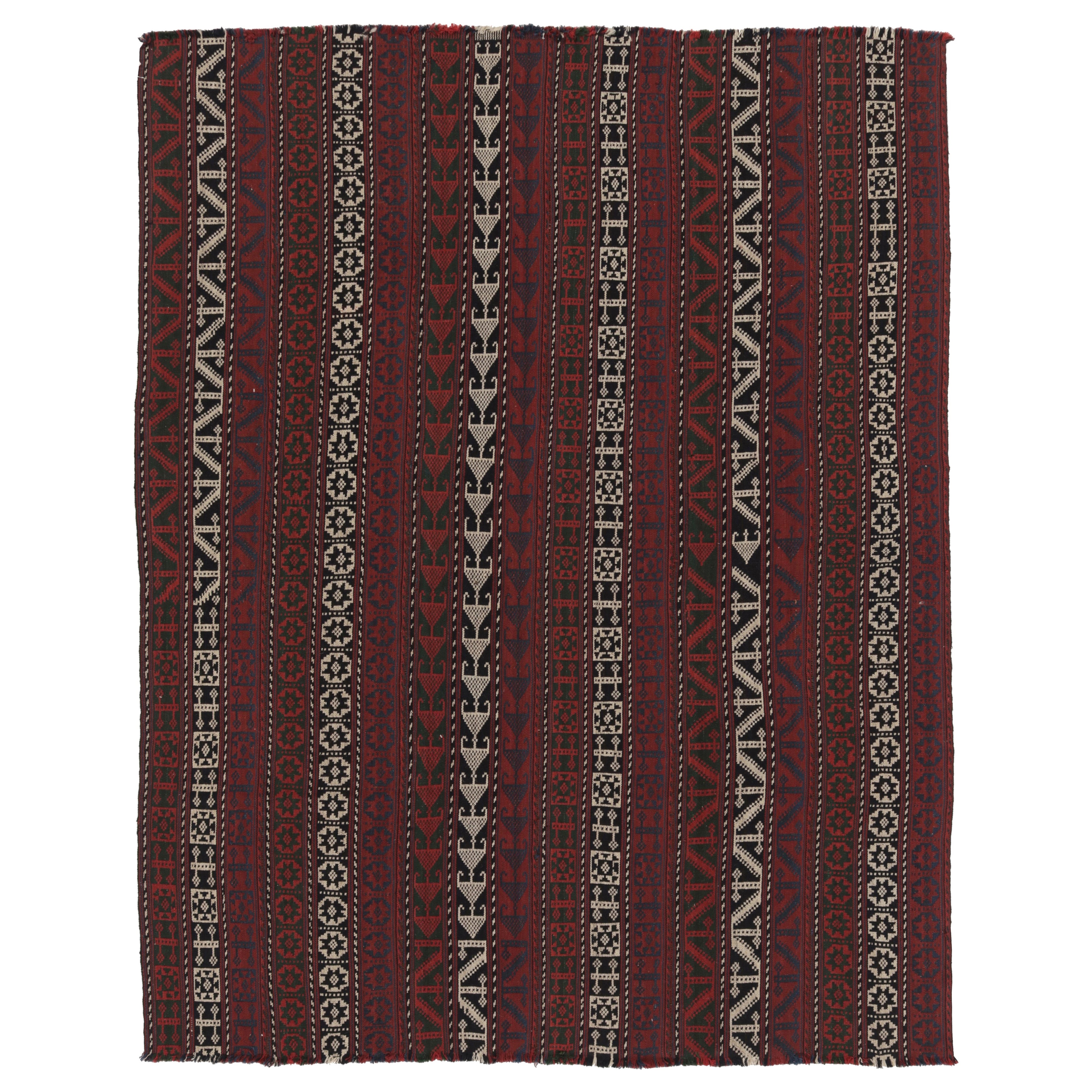 Vintage Persian Kilim in Rich Sanguine Red and Black Stripes - Rug 
Kilim For Sale