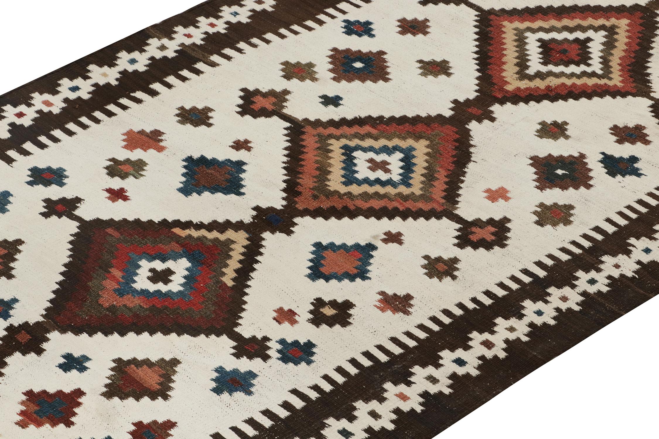 Hand-Knotted Vintage Persian Kilim in White with Brown Medallion Patterns by Rug & Kilim For Sale