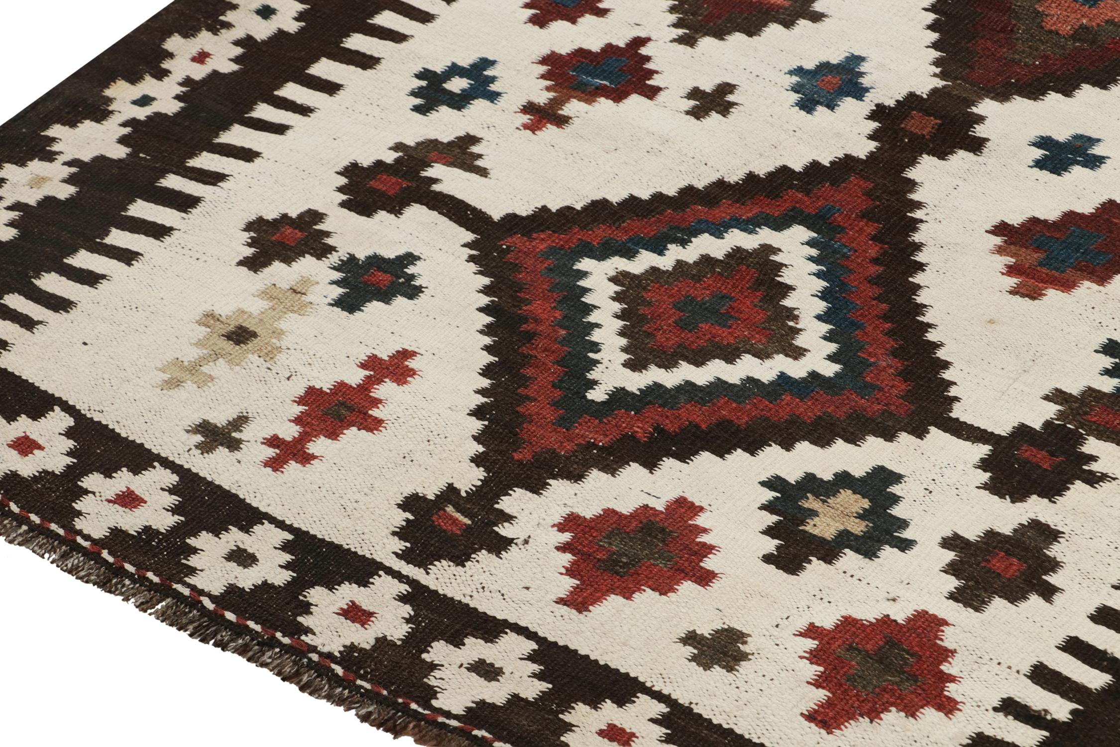 Vintage Persian Kilim in White with Brown Medallion Patterns by Rug & Kilim In Good Condition For Sale In Long Island City, NY