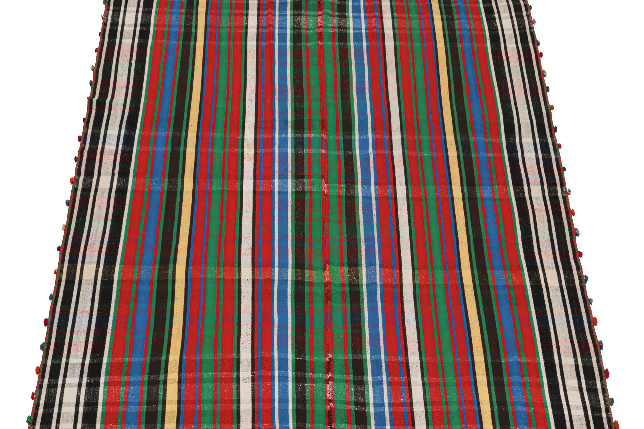 Tribal Vintage Persian Kilim in with Vibrant Polychromatic Stripes For Sale