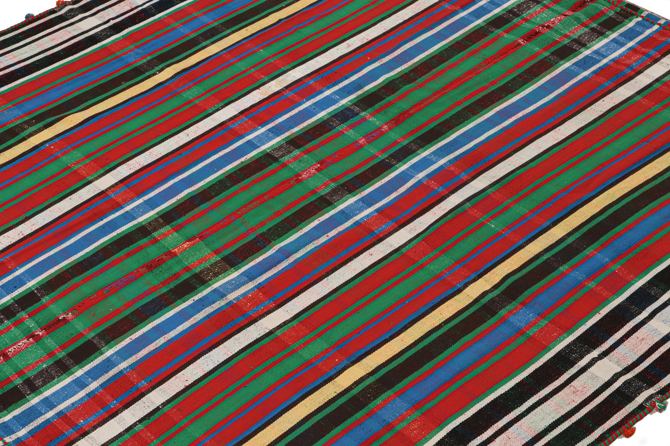 Hand-Knotted Vintage Persian Kilim in with Vibrant Polychromatic Stripes For Sale