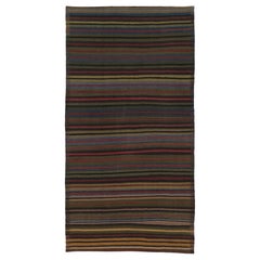 Vintage Persian Kilim, Playful Stripes over Forest Green Tones - Rug
Kilim