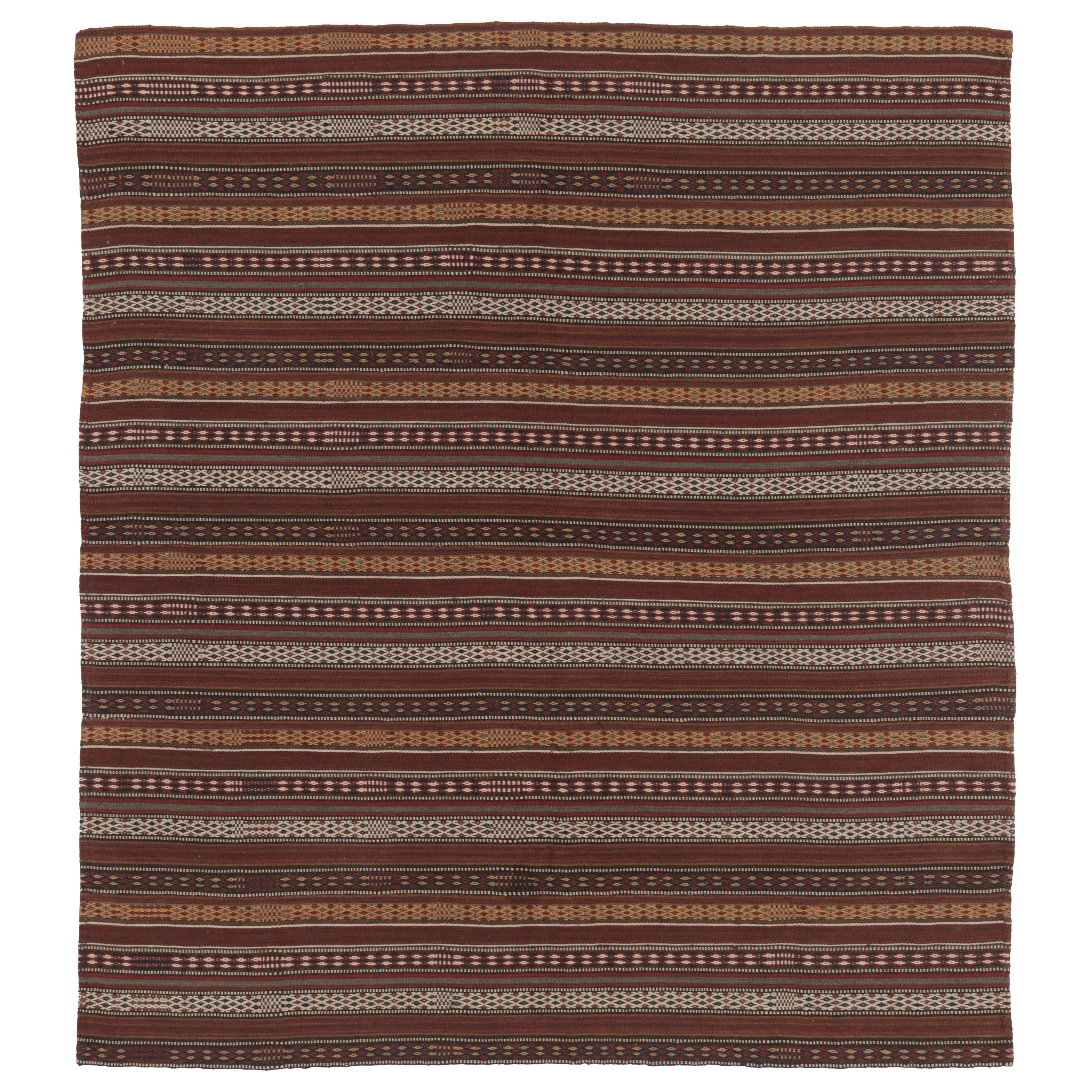 Vintage Persian Kilim, Polychromatic Stripes with Geometric Motifs - Rug
Kilim