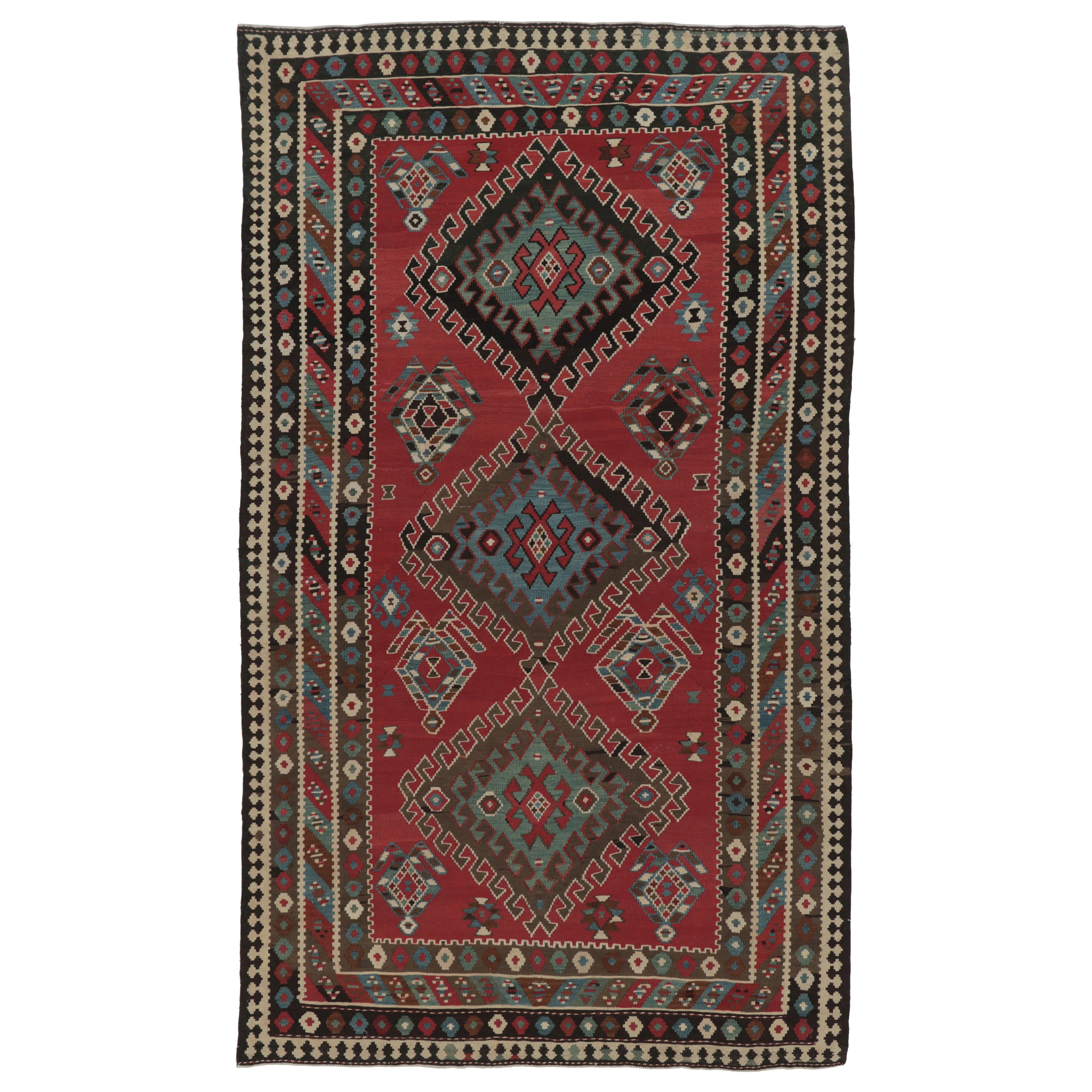 Vintage Persian Kilim, Red with Rich, Intricate Tribal Medallions - Rug 
Kilim
