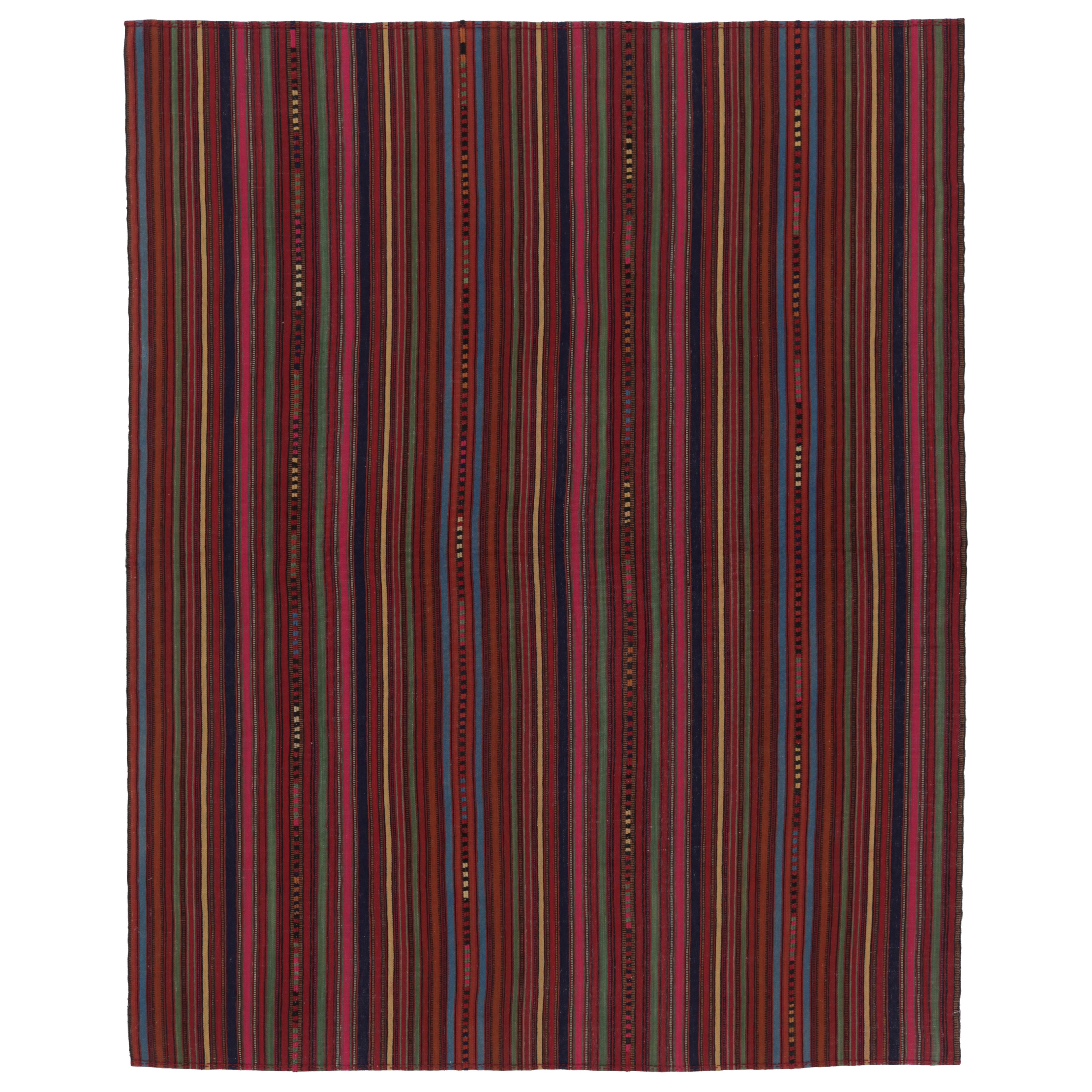 Vintage Persian Kilim, Rich and Vibrant Polychromatic Stripes - Rug 
Kilim For Sale