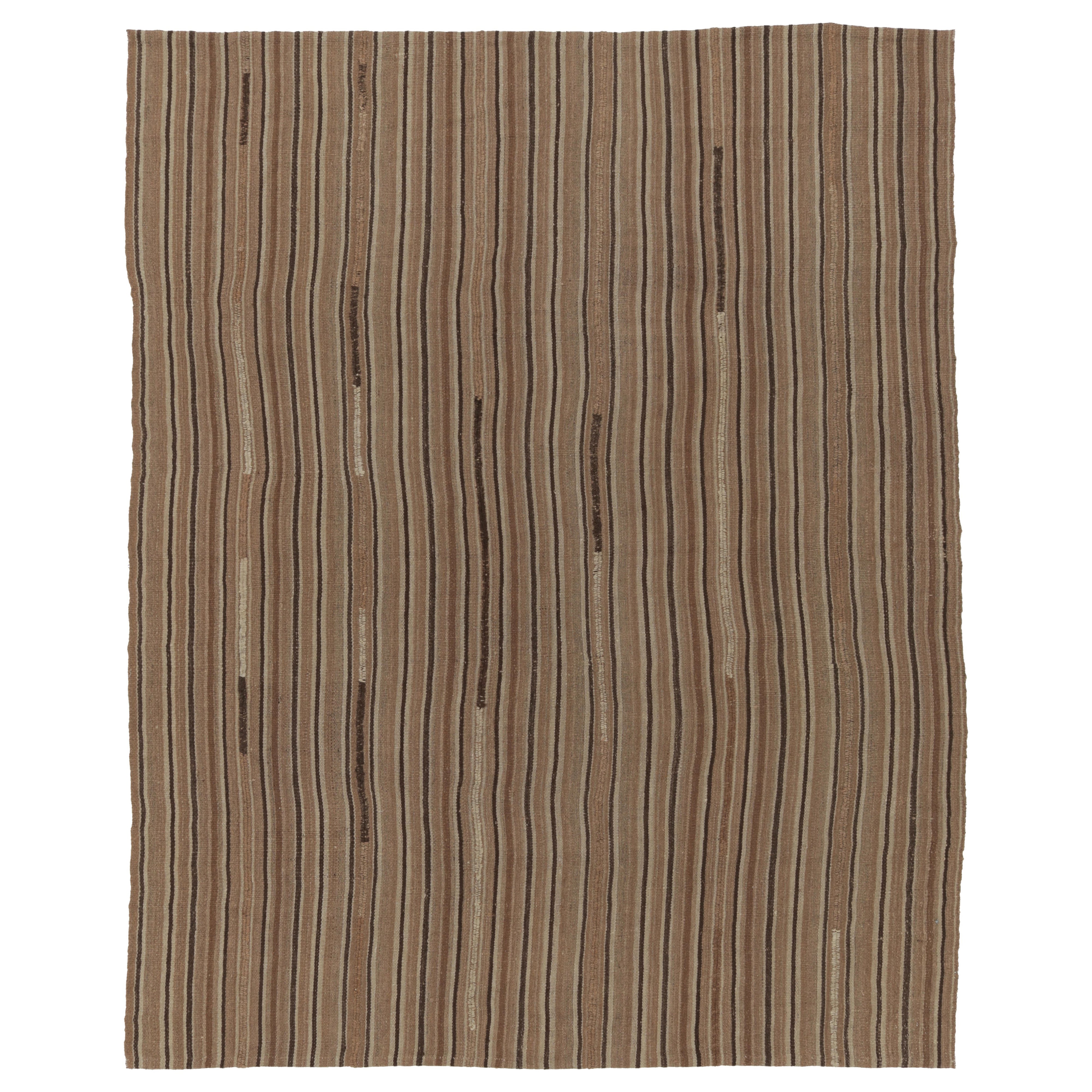 Vintage Persian Kilim, Rich Beige-Brown and Earth Tone Stripes - Rug 
Kilim