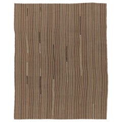 Vintage Persian Kilim, Rich Beige-Brown and Earth Tone Stripes - Rug 
Kilim