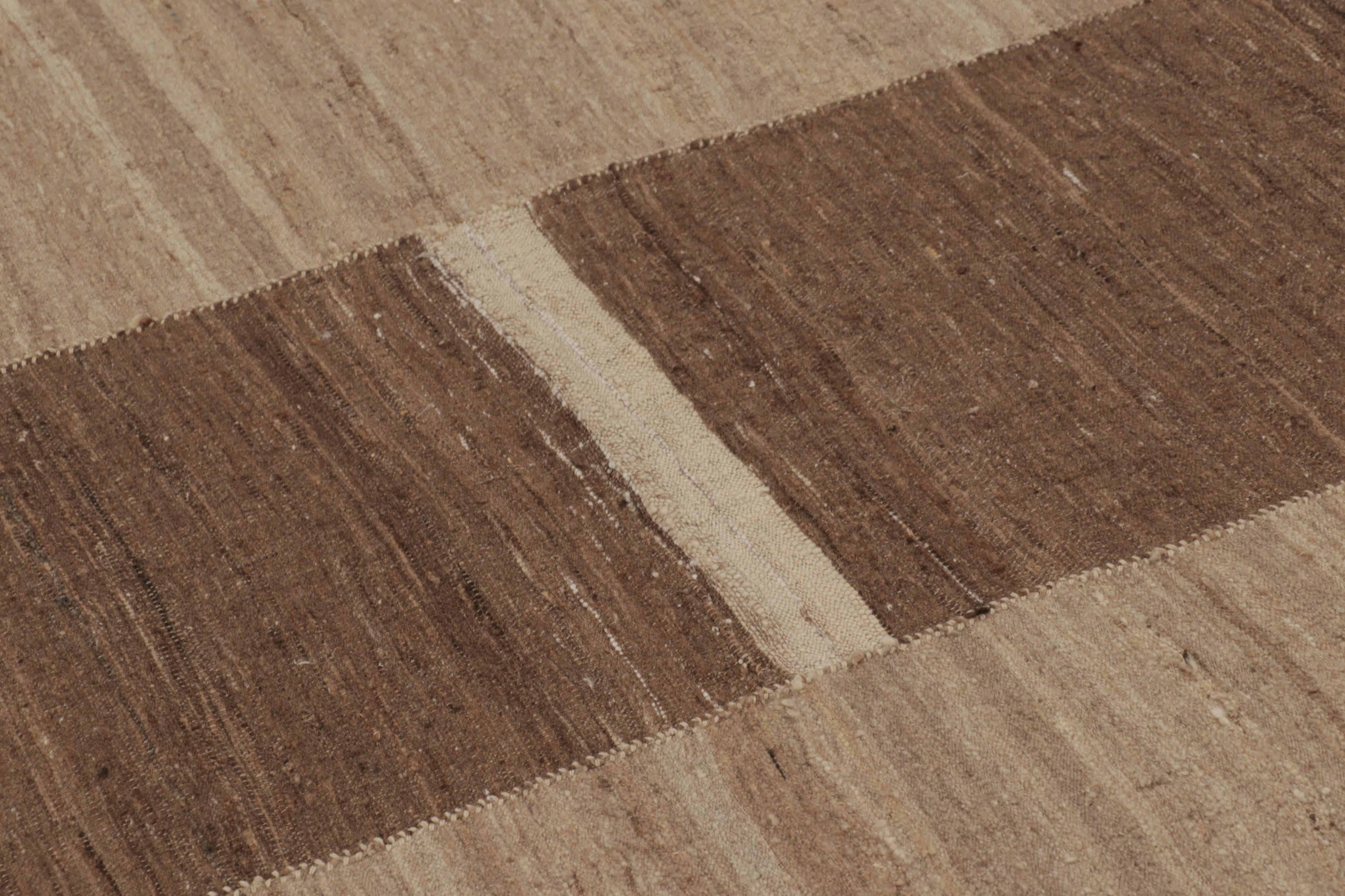 Hand-Knotted Vintage Persian Kilim Rug, Beige-Brown and Cream Geometric Stripes - Rug & Kilim For Sale