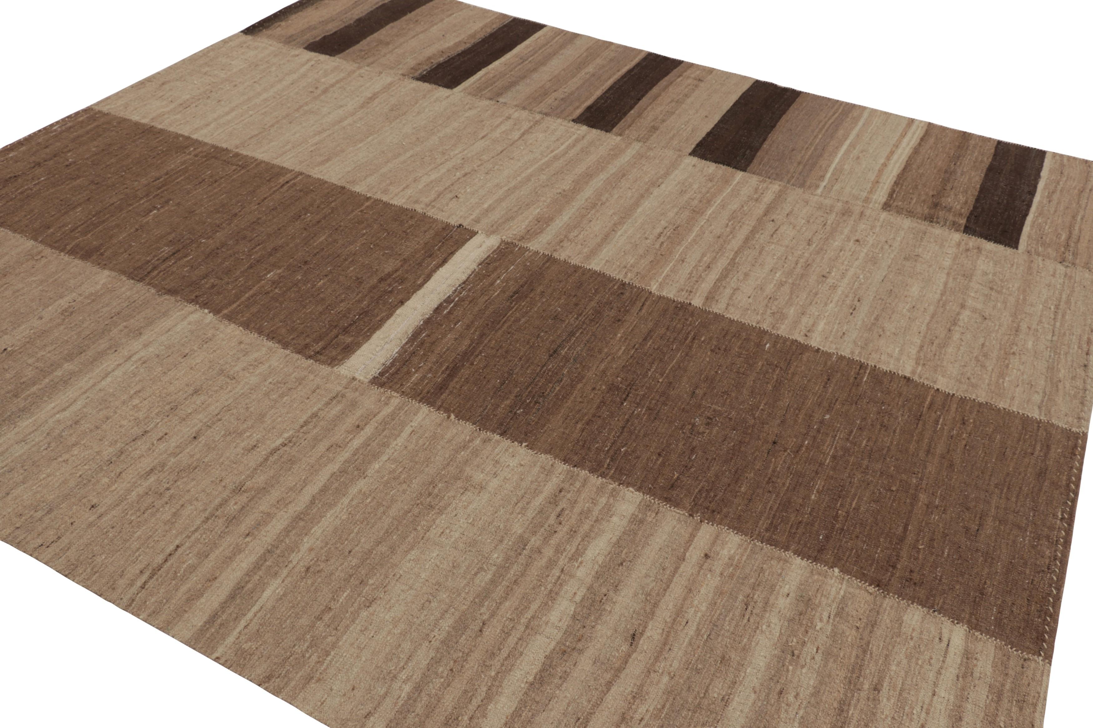 Mid-20th Century Vintage Persian Kilim Rug, Beige-Brown and Cream Geometric Stripes - Rug & Kilim For Sale