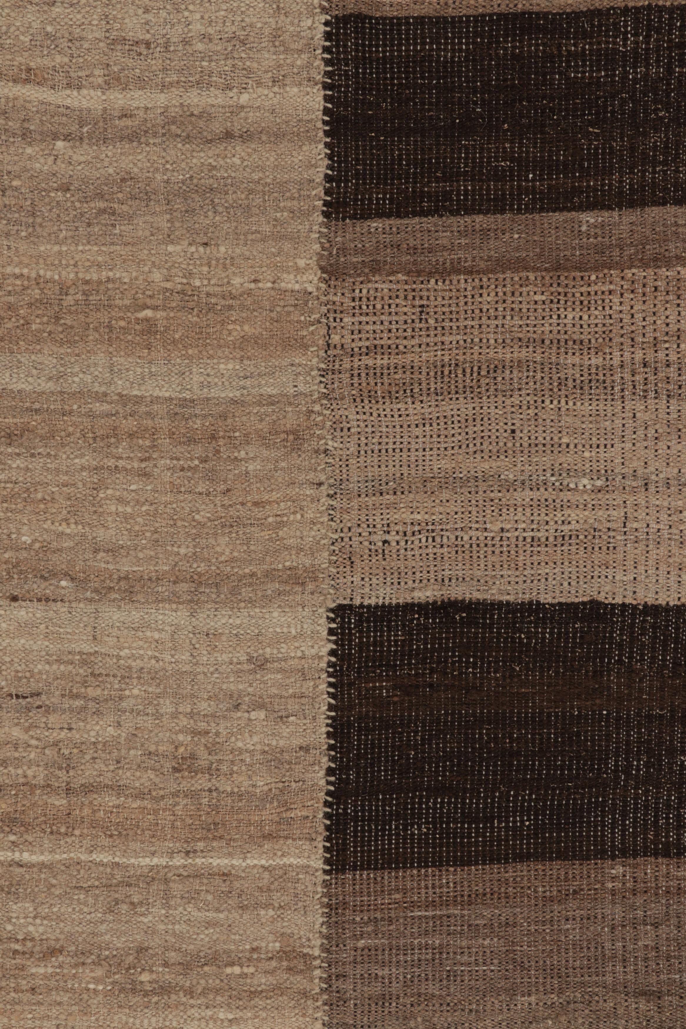 Wool Vintage Persian Kilim Rug, Beige-Brown and Cream Geometric Stripes - Rug & Kilim For Sale