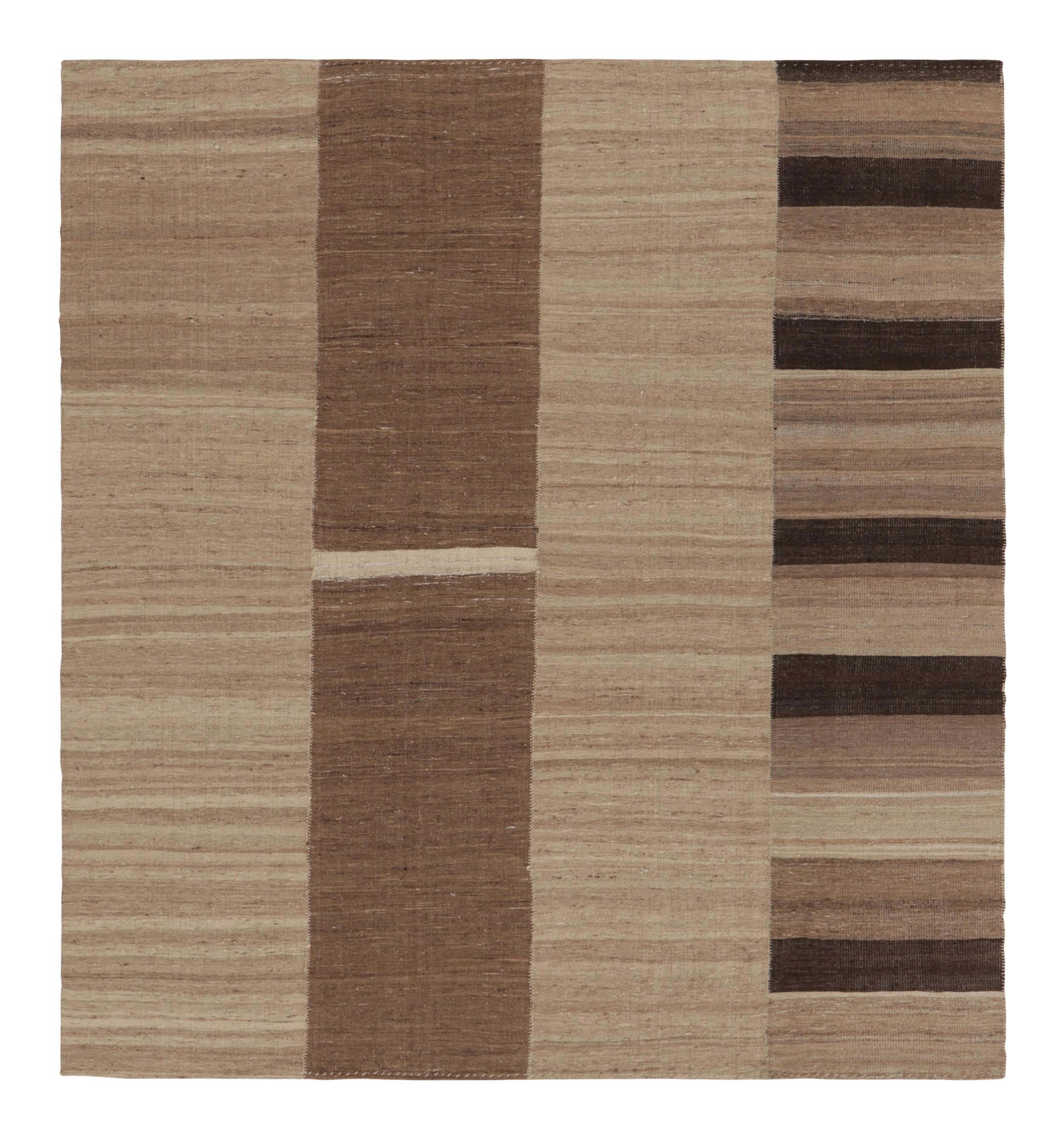 Vintage Persian Kilim Rug, Beige-Brown and Cream Geometric Stripes - Rug & Kilim For Sale
