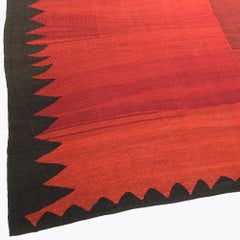 Vintage Persian Kilim Rug - Handwoven Carpet Red & Black Monochrome Design, Wool