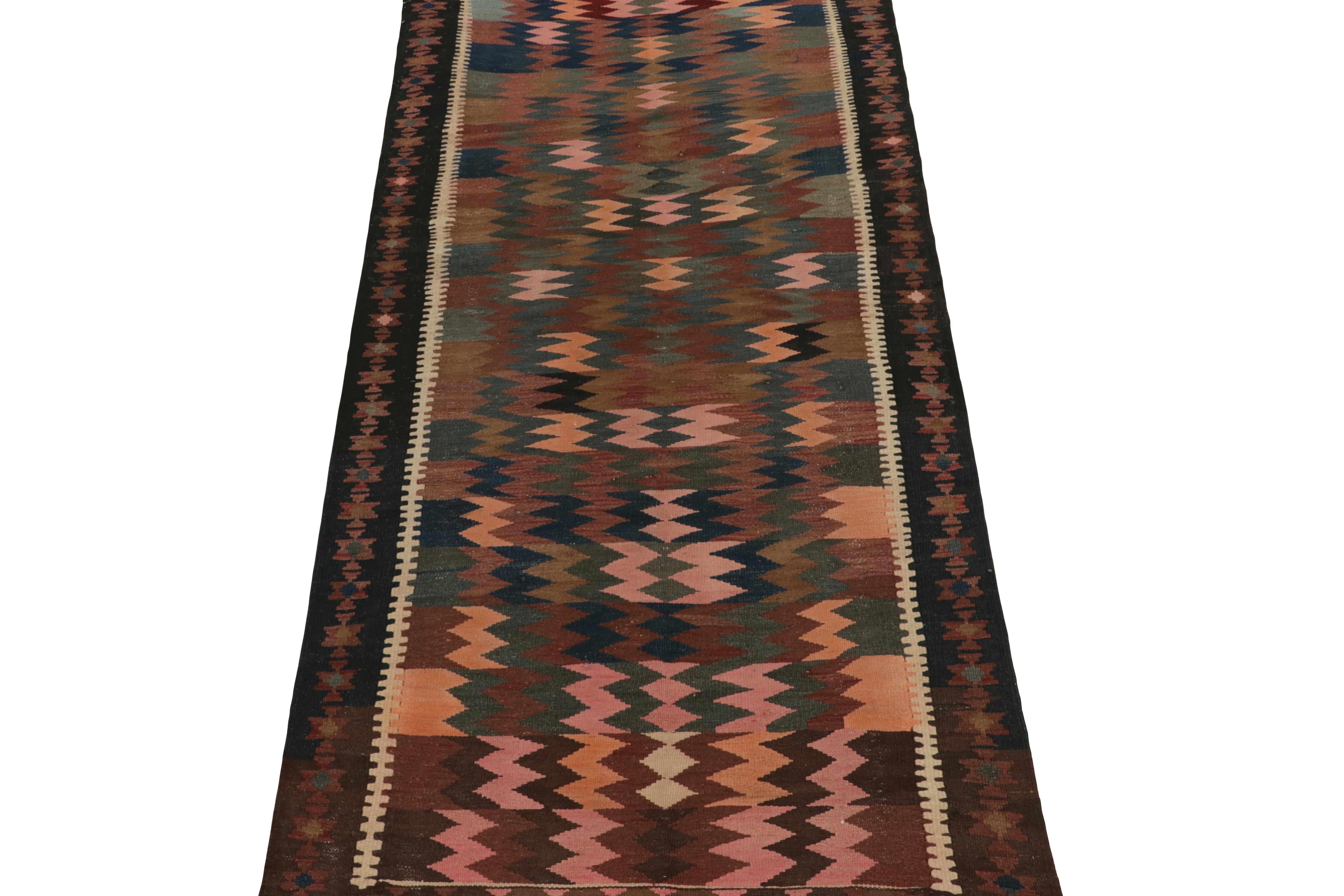Hand-Knotted Vintage Persian Kilim Rug in Beige-Brown Tribal Geometric Pattern by Rug & Kilim For Sale