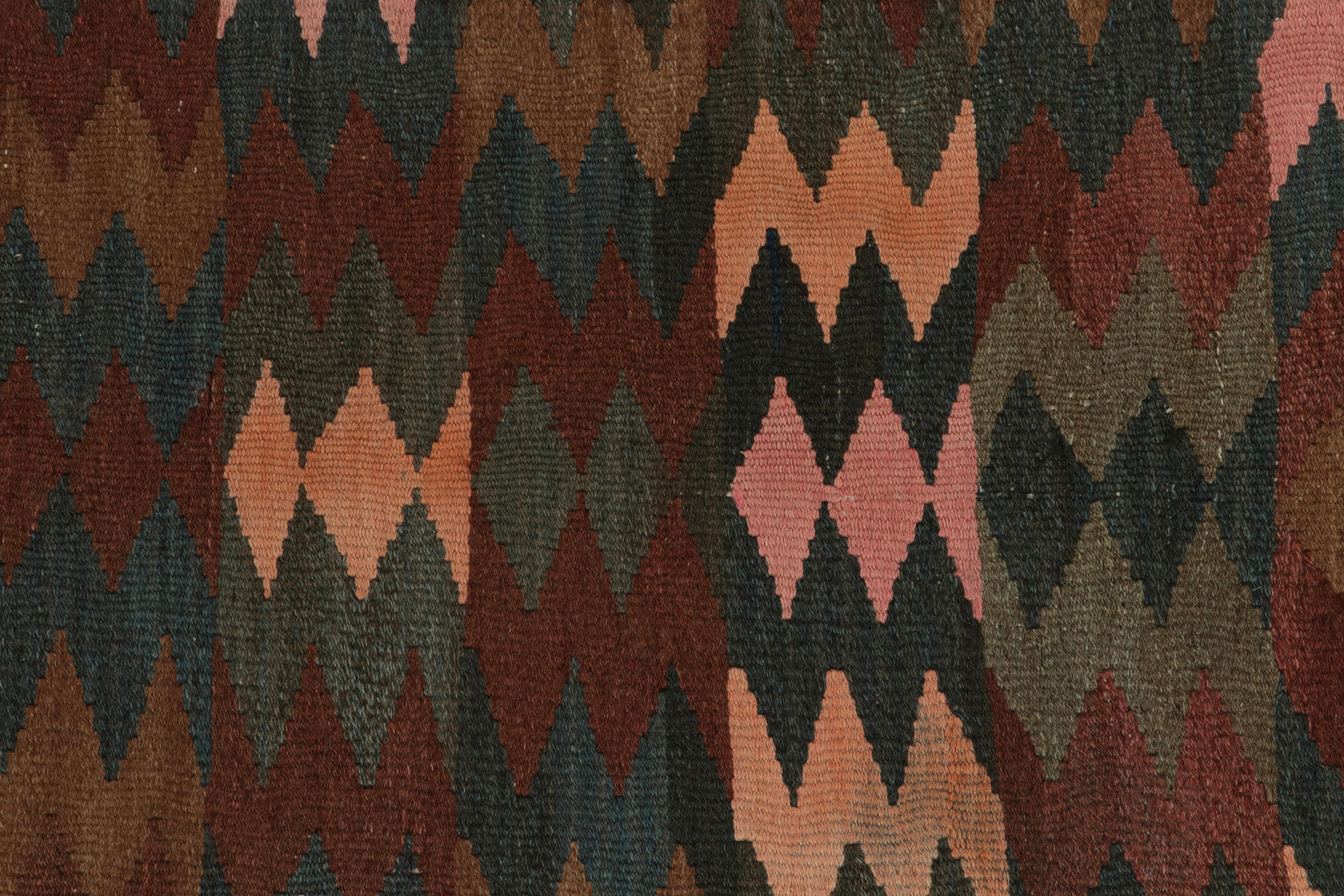 Wool Vintage Persian Kilim Rug in Beige-Brown Tribal Geometric Pattern by Rug & Kilim For Sale