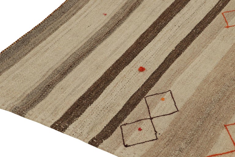 Vintage Persian Kilim Rug in BeigeBrown Stripes and Motifs by Rug and