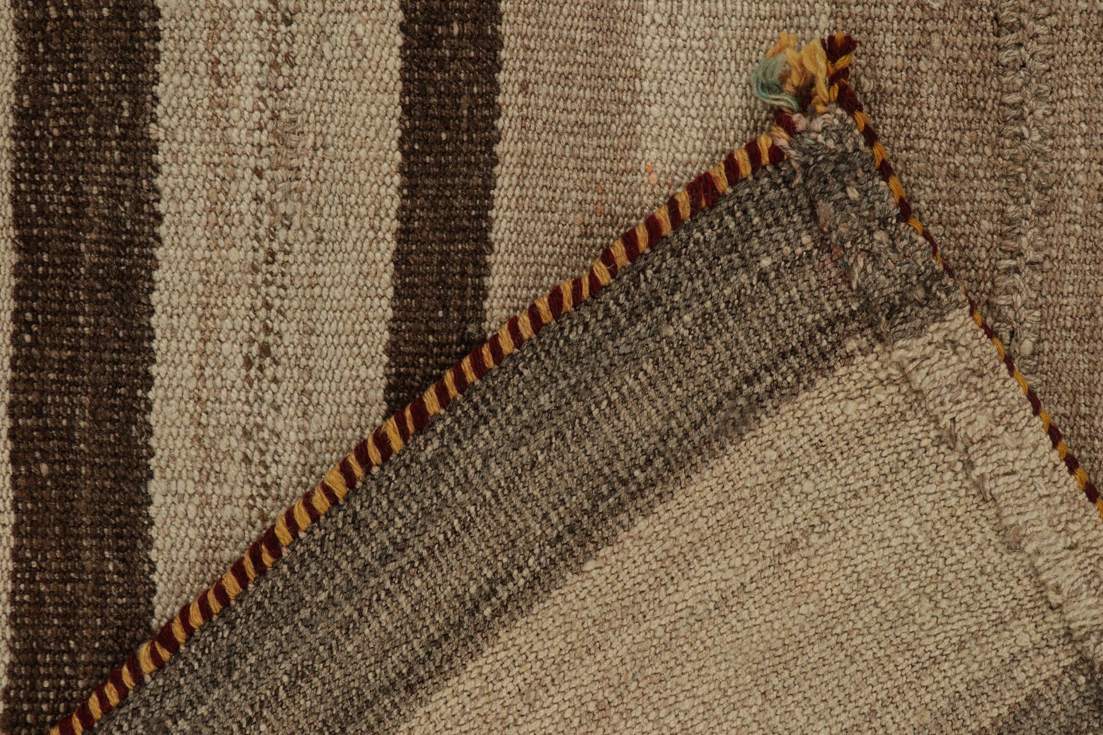 Wool Vintage Persian Kilim Rug in Beige-Brown Stripes and Motifs by Rug & Kilim For Sale