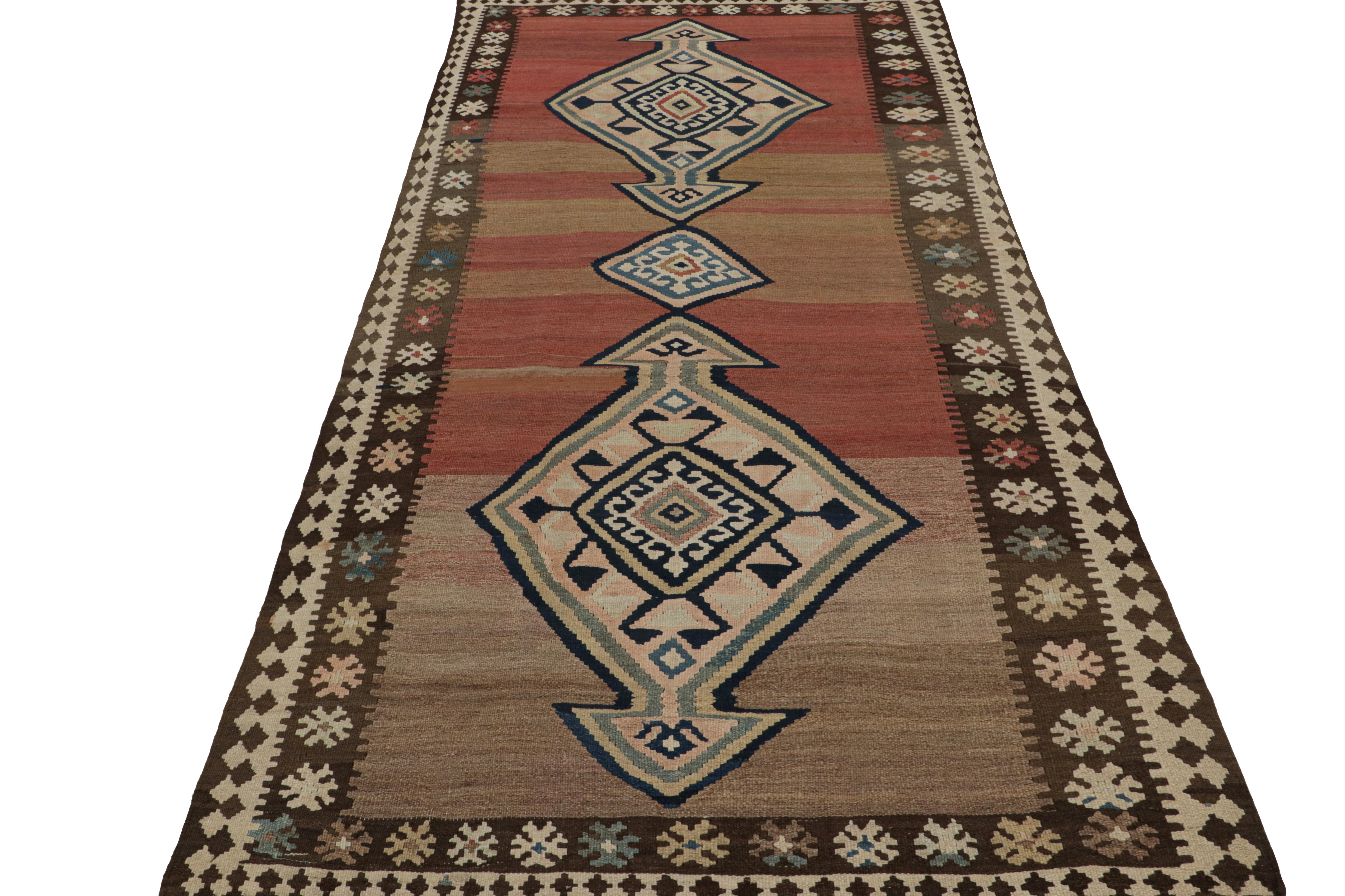 Afghan Vintage Persian Kilim rug in Brown, Red & Blue Tribal Patterns by Rug & Kilim For Sale