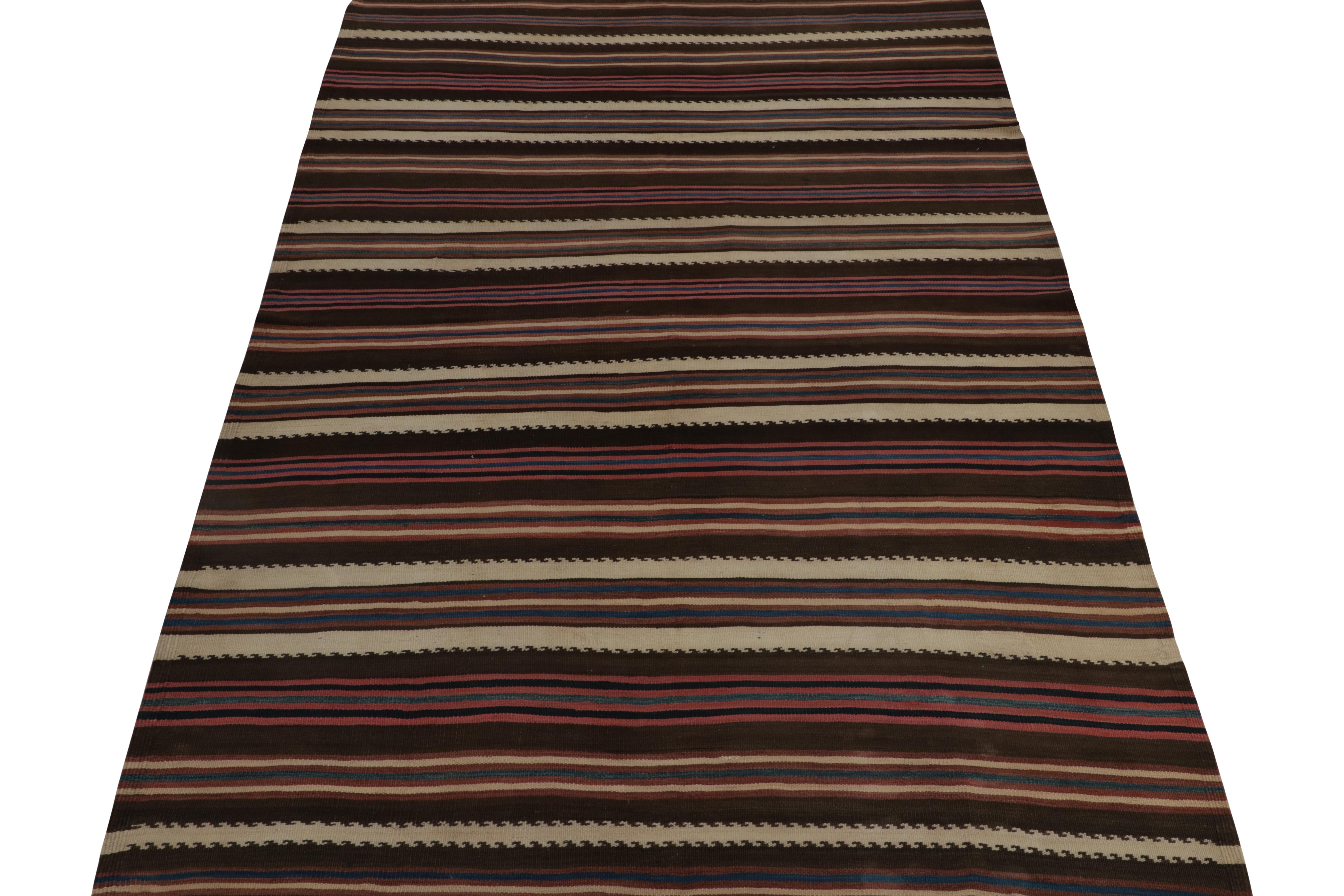Tribal Vintage Persian Kilim Rug in Brown with Beige and Red Stripes by Rug & Kilim For Sale