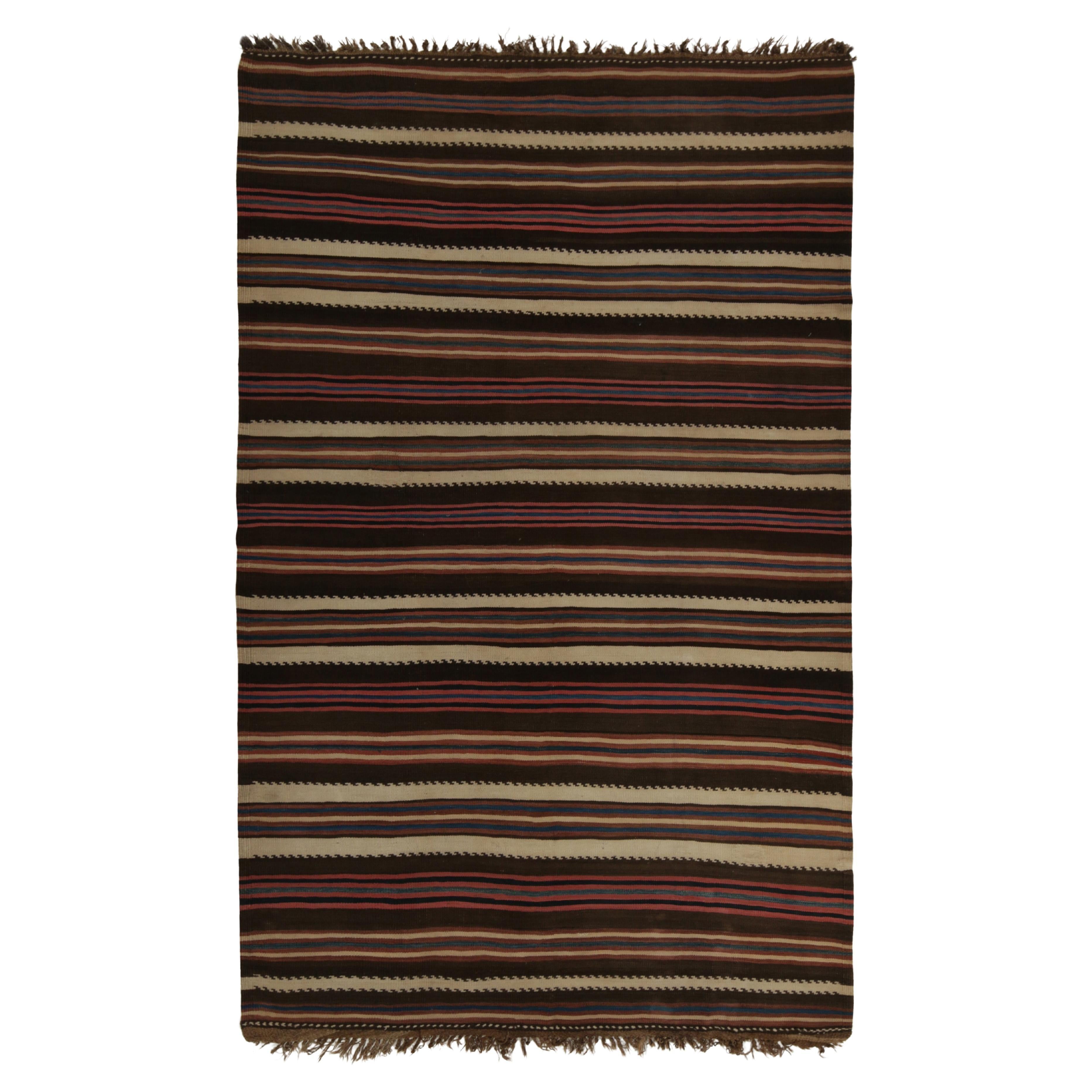 Vintage Persian Kilim Rug in Brown with Beige and Red Stripes by Rug & Kilim