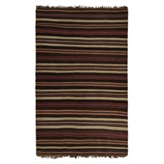 Persischer Vintage-Kelim-Teppich in Braun mit beige und roten Streifen von Rug & Kilim