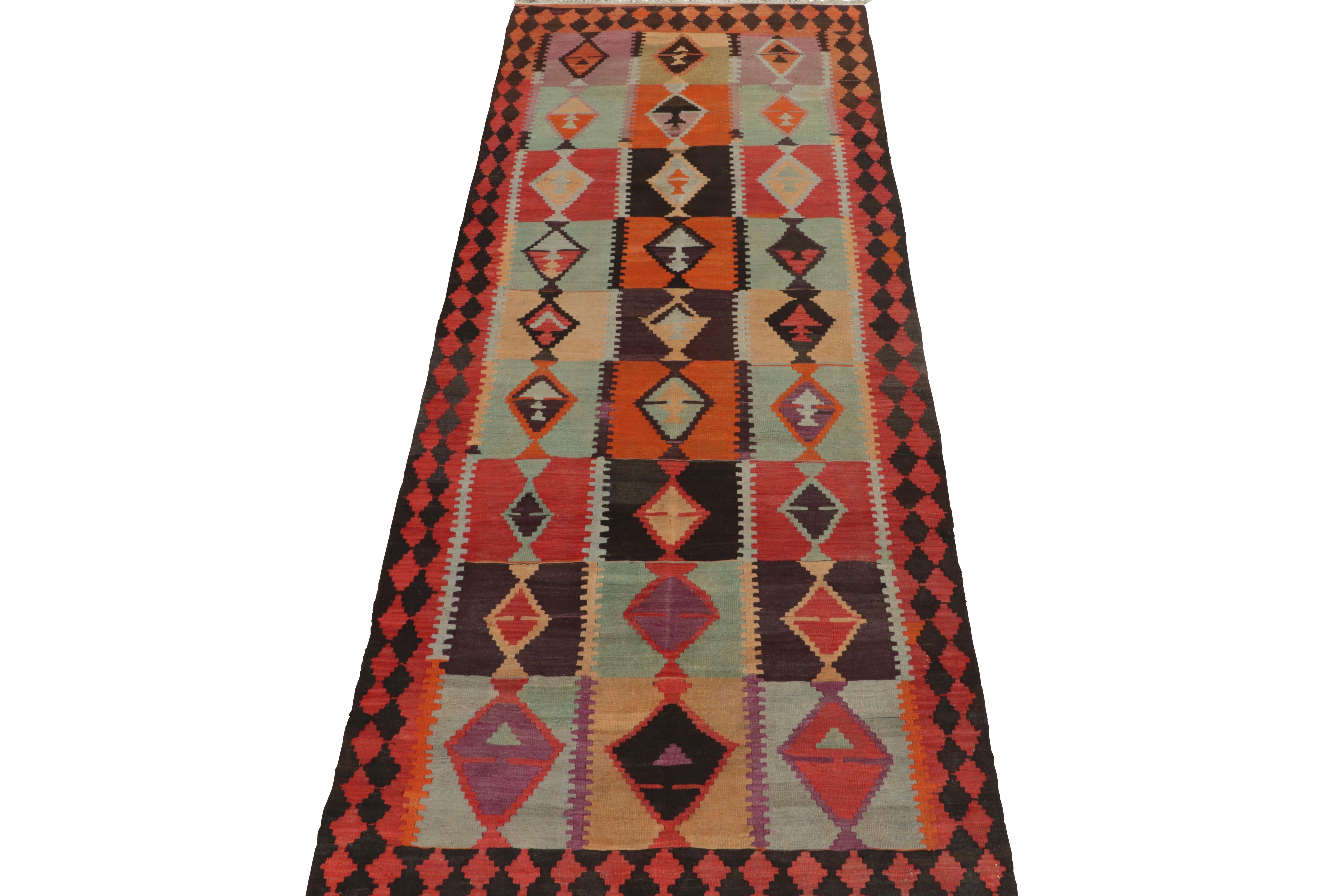 Handwoven in wool, this vintage Kilim is the latest unveiled from R&K Principal Josh Nazmiyal’s coveted treasury of Persian masterpieces. 

Originating circa 1950-1960, this particular mid-century rug features the most unusual colorway with bright