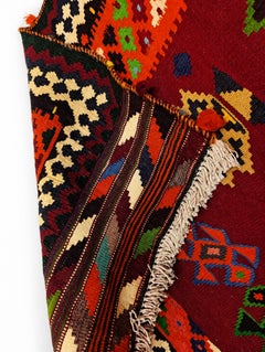 Persischer Vintage-Kelim, geometrischer Wollteppich im Tribal-Stil, 61,02 x 106,30 Zoll