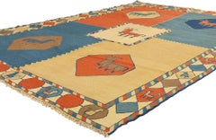 1960's Persian Qashqai Kilim Rug with Animal Motifs